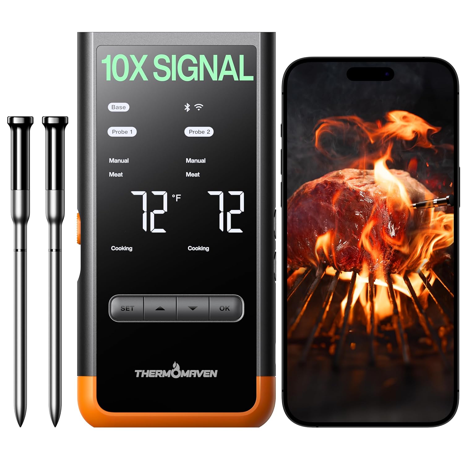Wireless Bluetooth Smart Meat Thermometer: Standalone Base, Smart WiFi Thermomet...