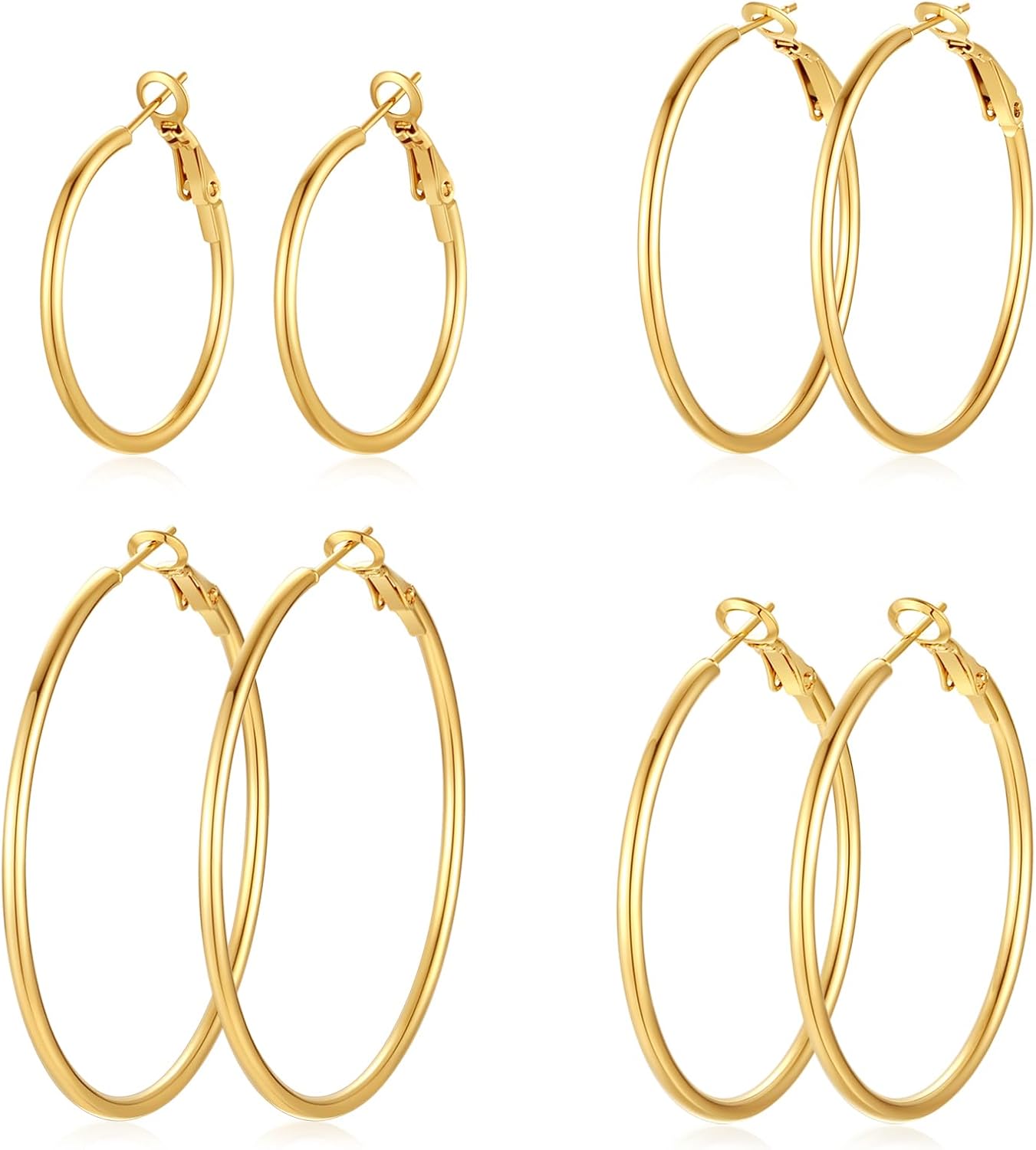 4 Pairs Silver Gold Hoop Earrings for Women | 14K Gold Plated Hoop Earrings Set...