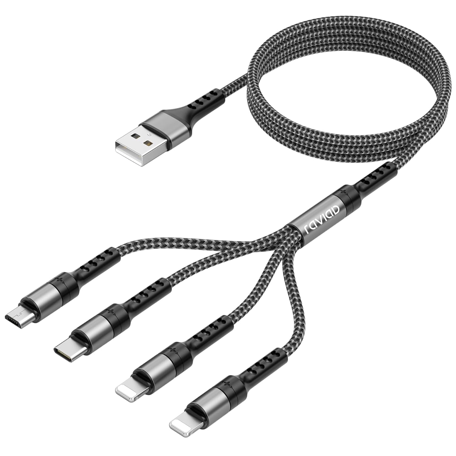 RAVIAD Multi Charger Cable, 4 in 1 Charger Cable 3A USB Fast Charging Cord Nylon...