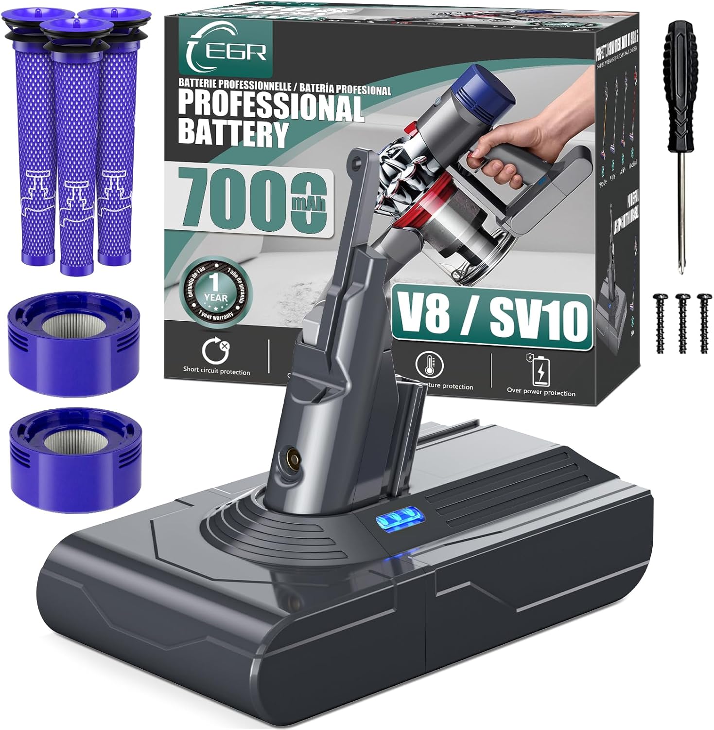 Upgraded 7000mAh V8 Battery Replacement Compatible with Dyson V8 Animal Battery...