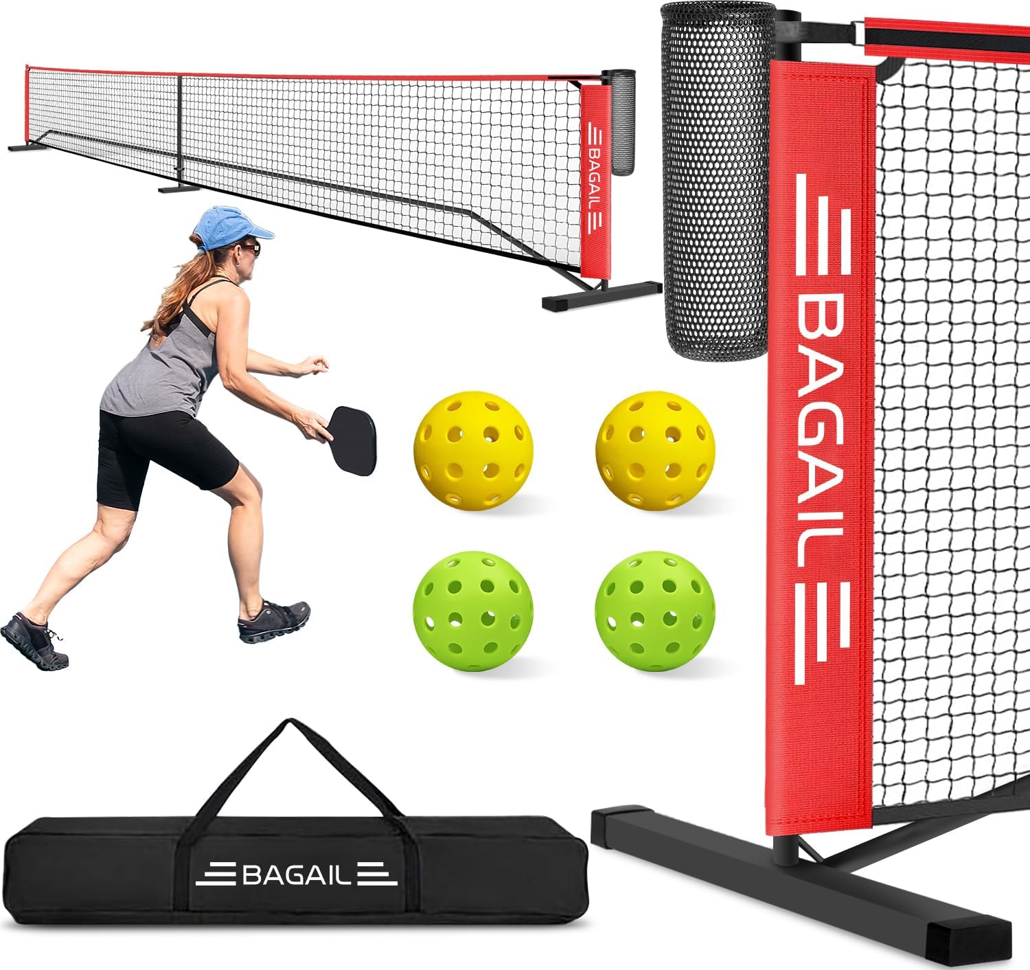 BAGAIL Portable Pickleball Net Set, 22 FT Regulation Size Pickle Ball Net with B...