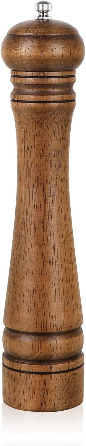 Pepper Mill, Haomacro 10 inch Wood Salt Mill Pepper Shaker, Manual Pepper Grinde...