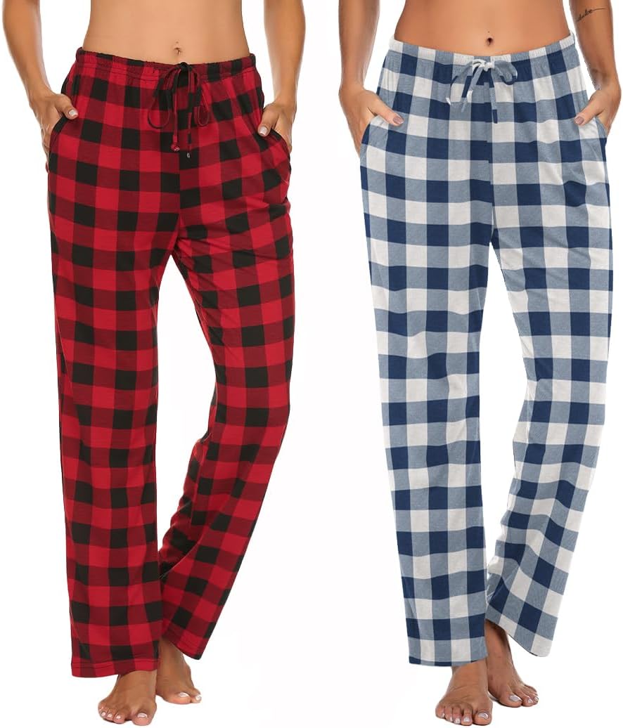Ekouaer Womens 2 Pack Lounge Pants Comfy Pajama Pants Plaid Pajama Bottoms with...