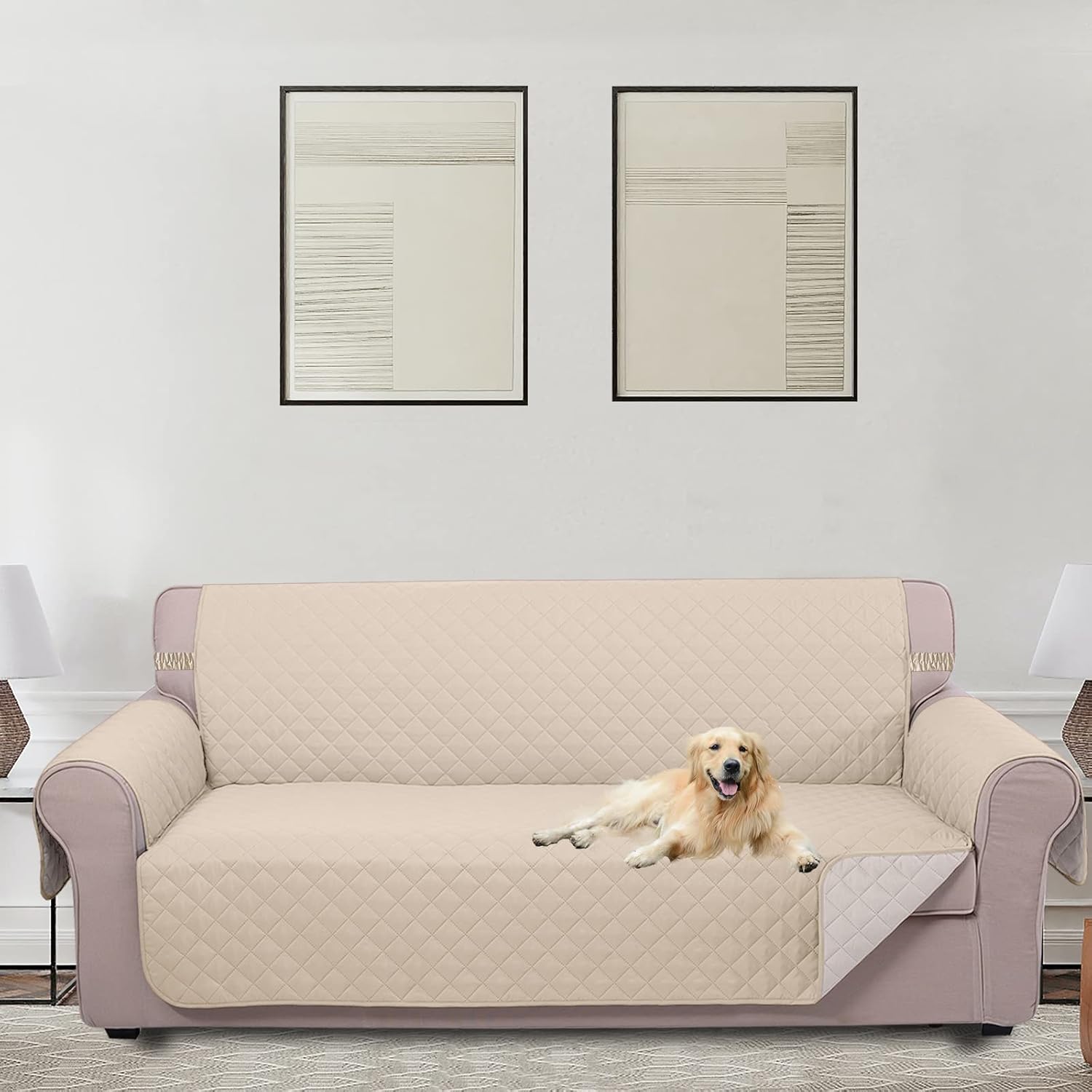 U-NICE HOME Reversible Sofa Cover Couch Cover for Dogs with Elastic Straps Water...