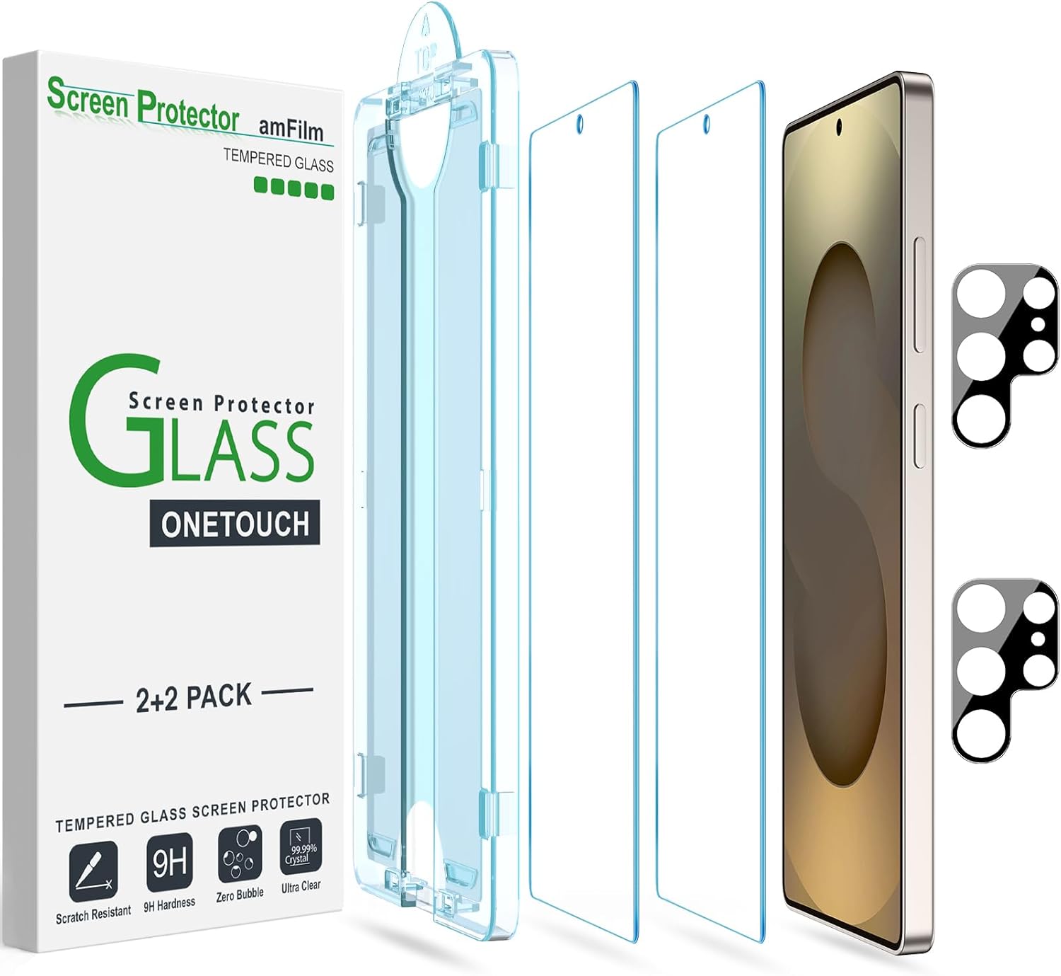 amFilm 2 Pack OneTouch Tempered Glass Screen Protector for Samsung Galaxy S25 Ul...