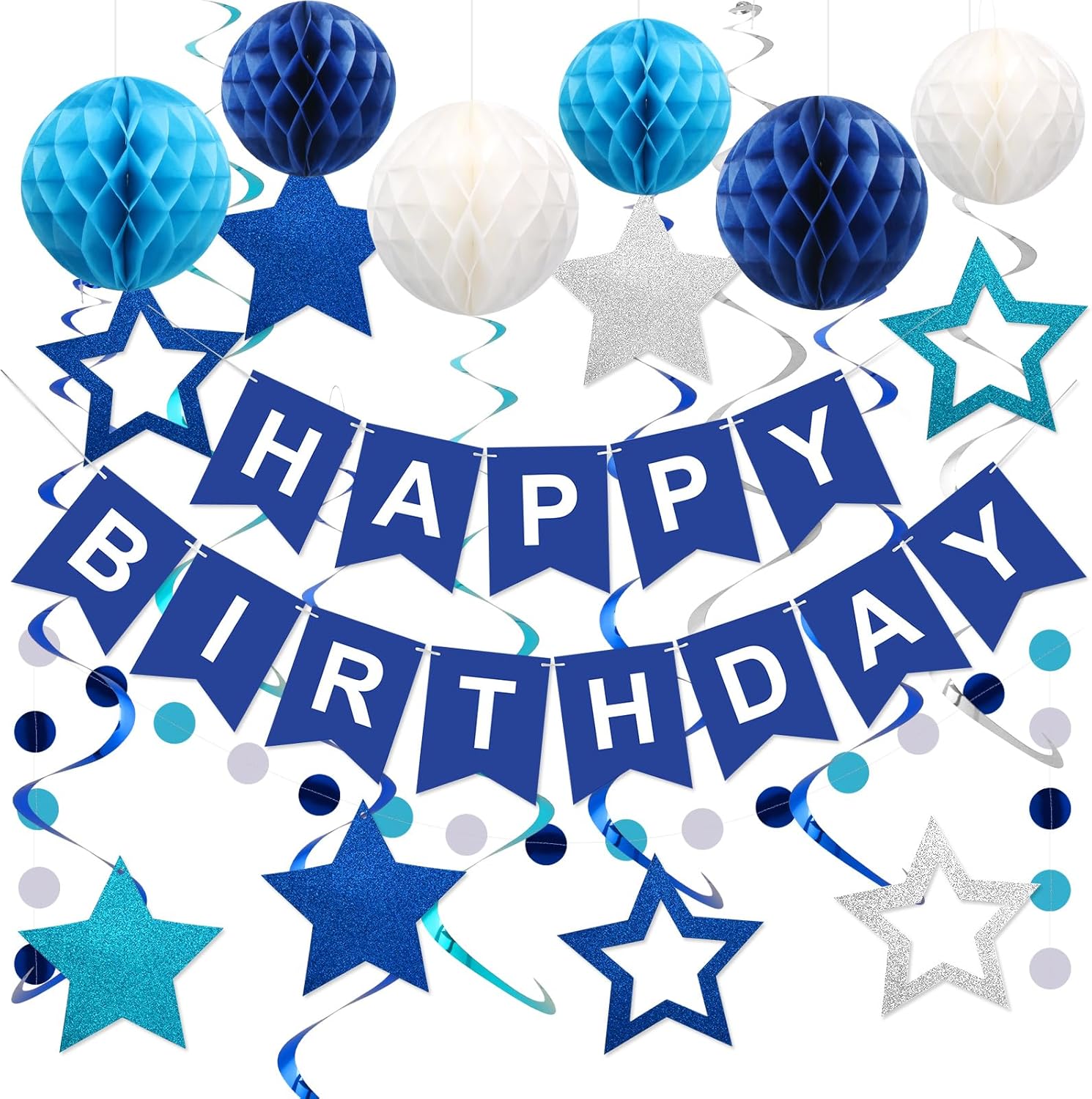 meowtastic Birthday Decorations, Happy Birthday Banner with Honeycomb Balls, Sta...