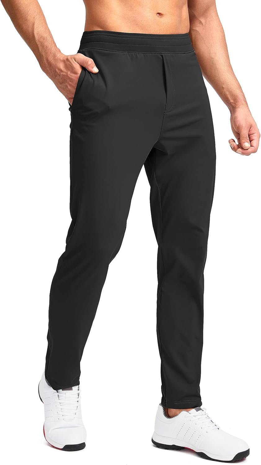 Pudolla Men's Golf Pants Stretch Sweatpants with Zipper Pockets Slim Fit Work Ca...