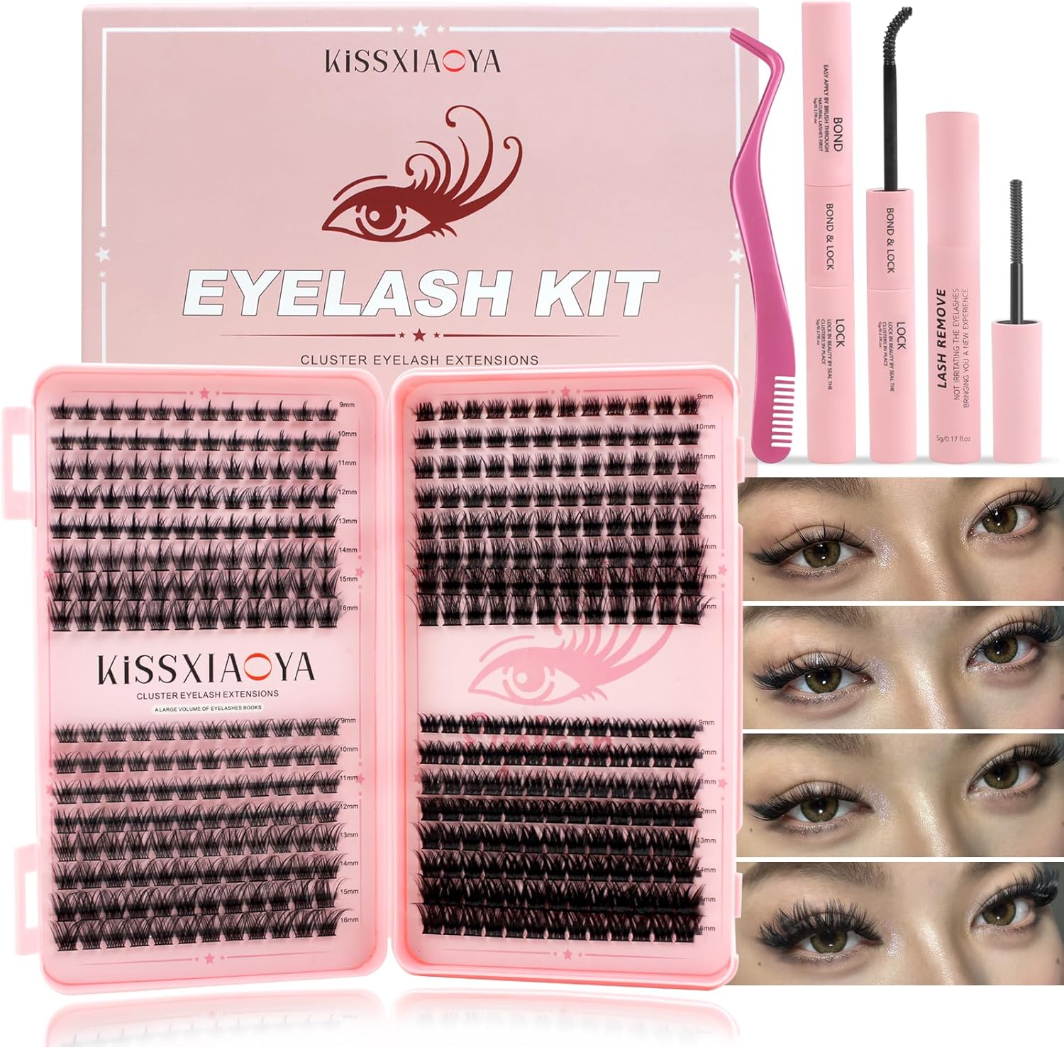Individual Eyelashes Kit, 392Pcs 4 Styles D Curl Mix9-16mm Soft Natural Cluster...