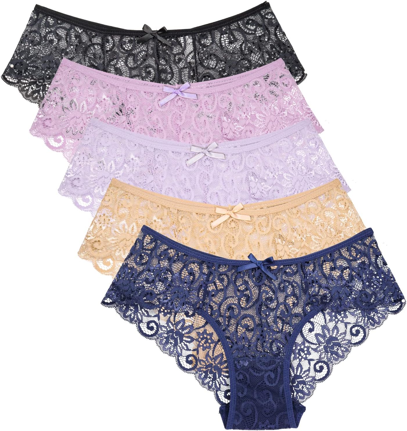 Pack of 5,Women Lace Panties Sexy Underwear Ultra Thin Briefs S M L XL L Mix3