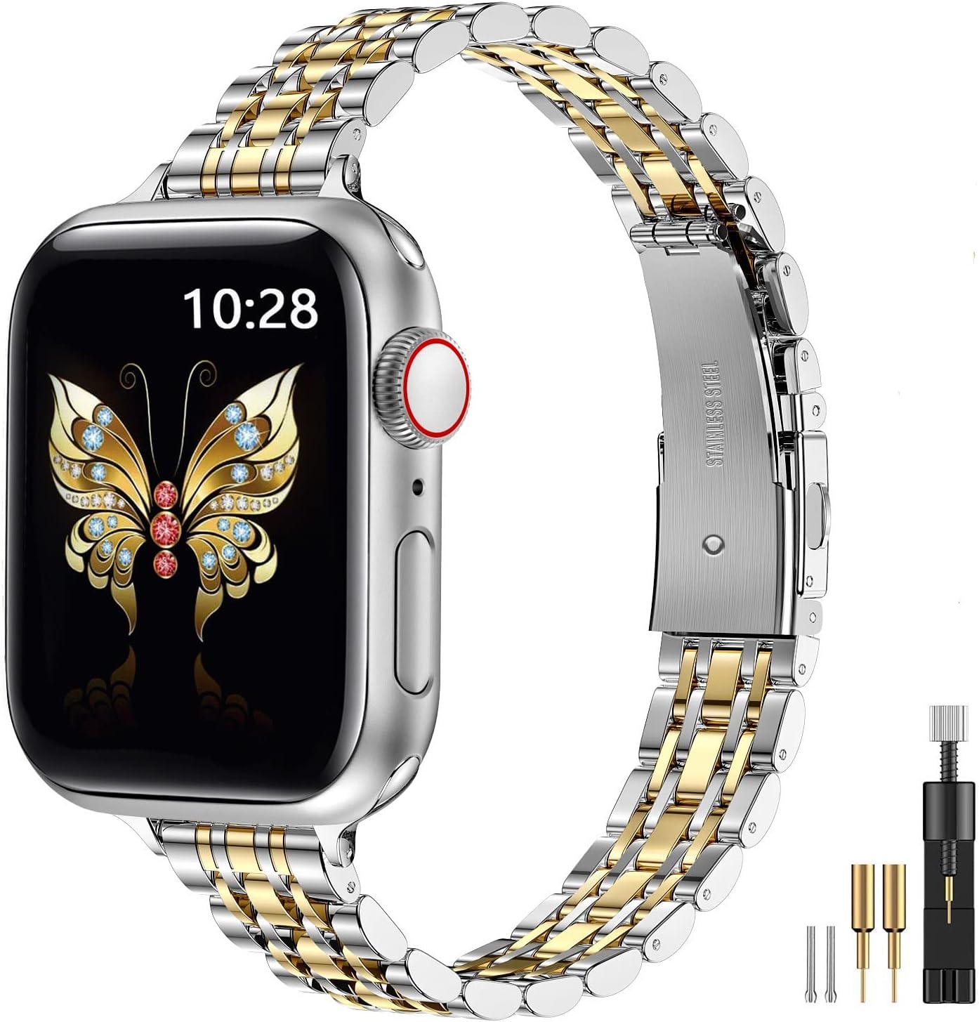 MioHHR Slim Metal Bands Compatible with Apple Watch Band Series 10(42mm 46mm),Se...
