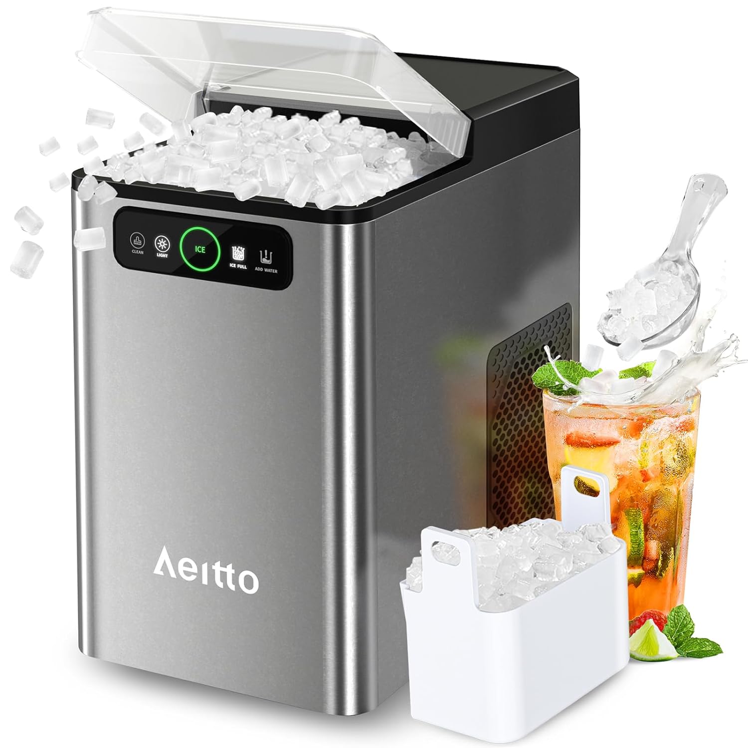 Aeitto Nugget Ice Maker 40Lbs/24H, Countertop Soft Chewable Ice Pebble Ice Machi...