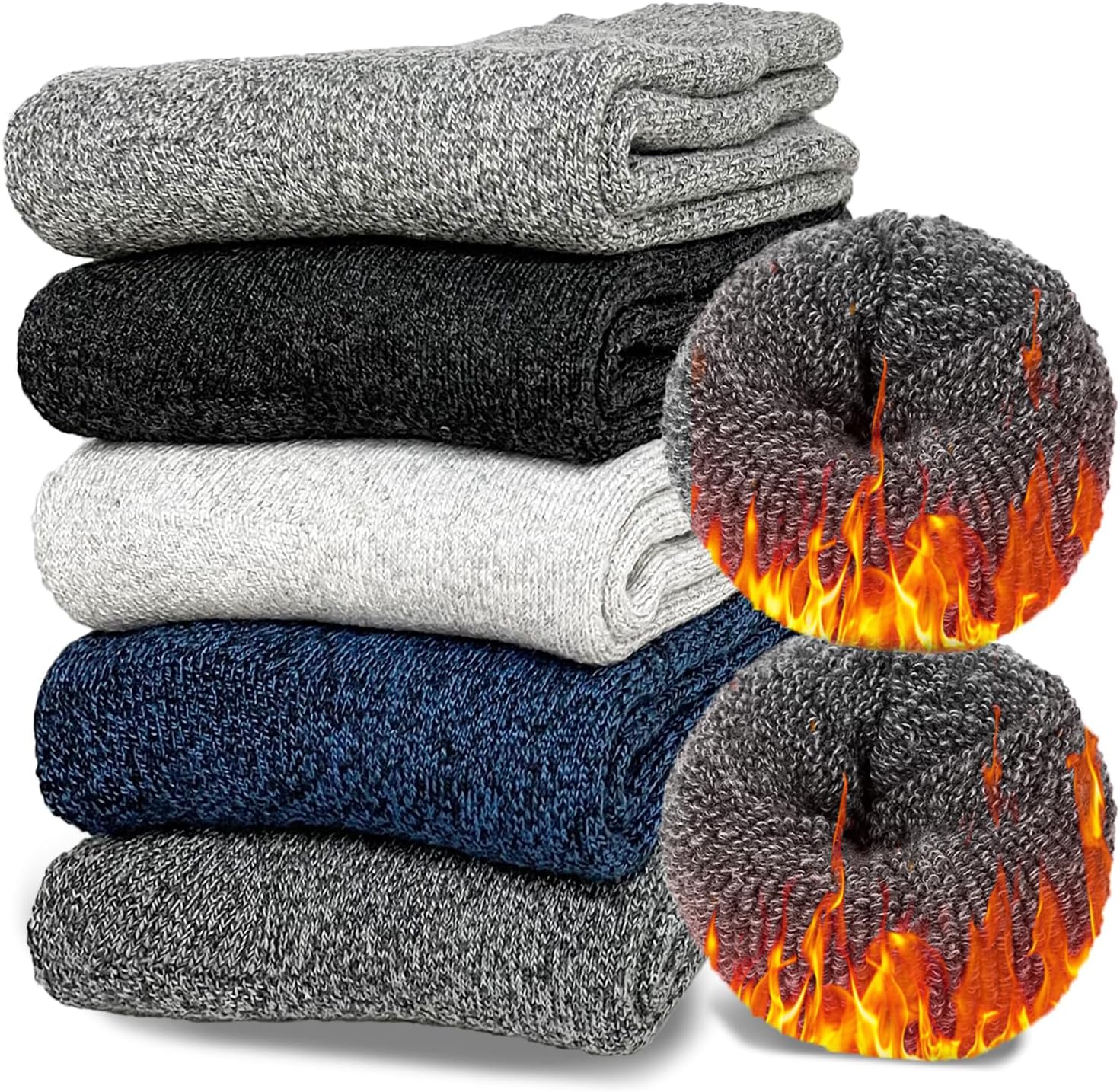 Josnown Thicken Mens Socks, 5 Pairs Thermal Socks for Men, Soft & Cozy Warm Wool...