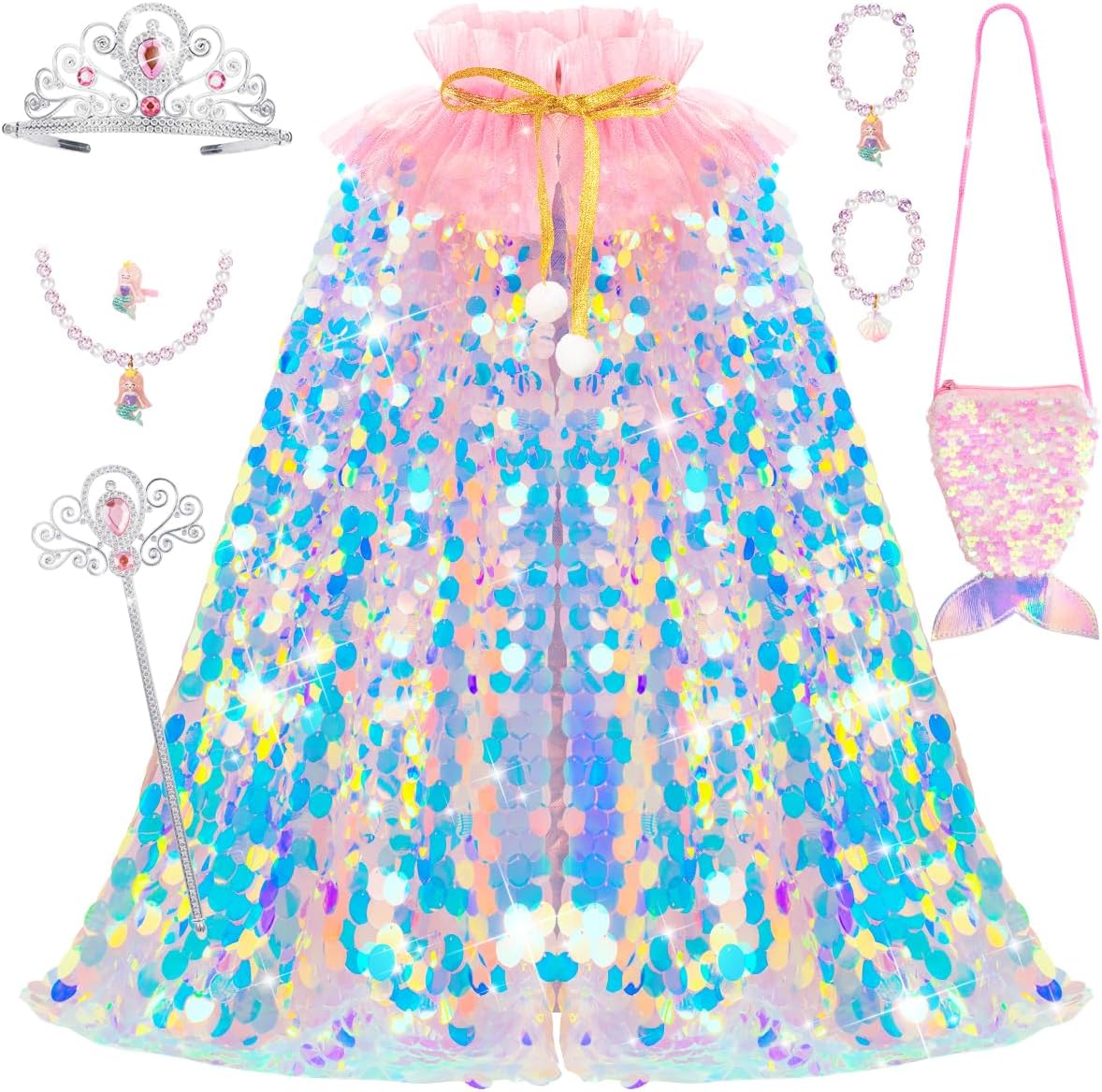 Meland Princess Dress Up for Girls 3-8, 11Pcs Mermaid Cape with Crown, Dress Up...