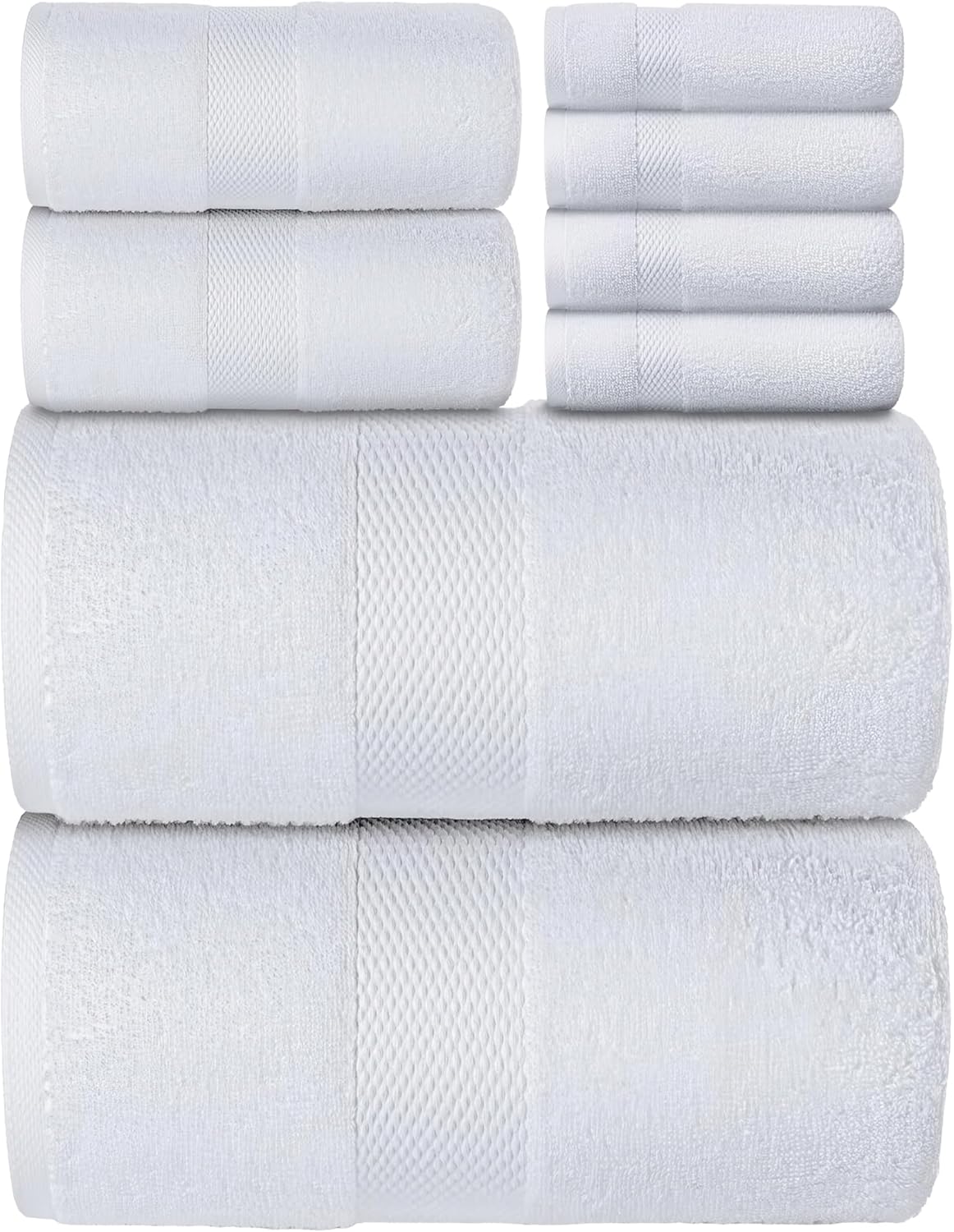 Luxury White Bath Towel Set of 8 Pieces - 100% Turkish Cotton Highly Absorbent T...
