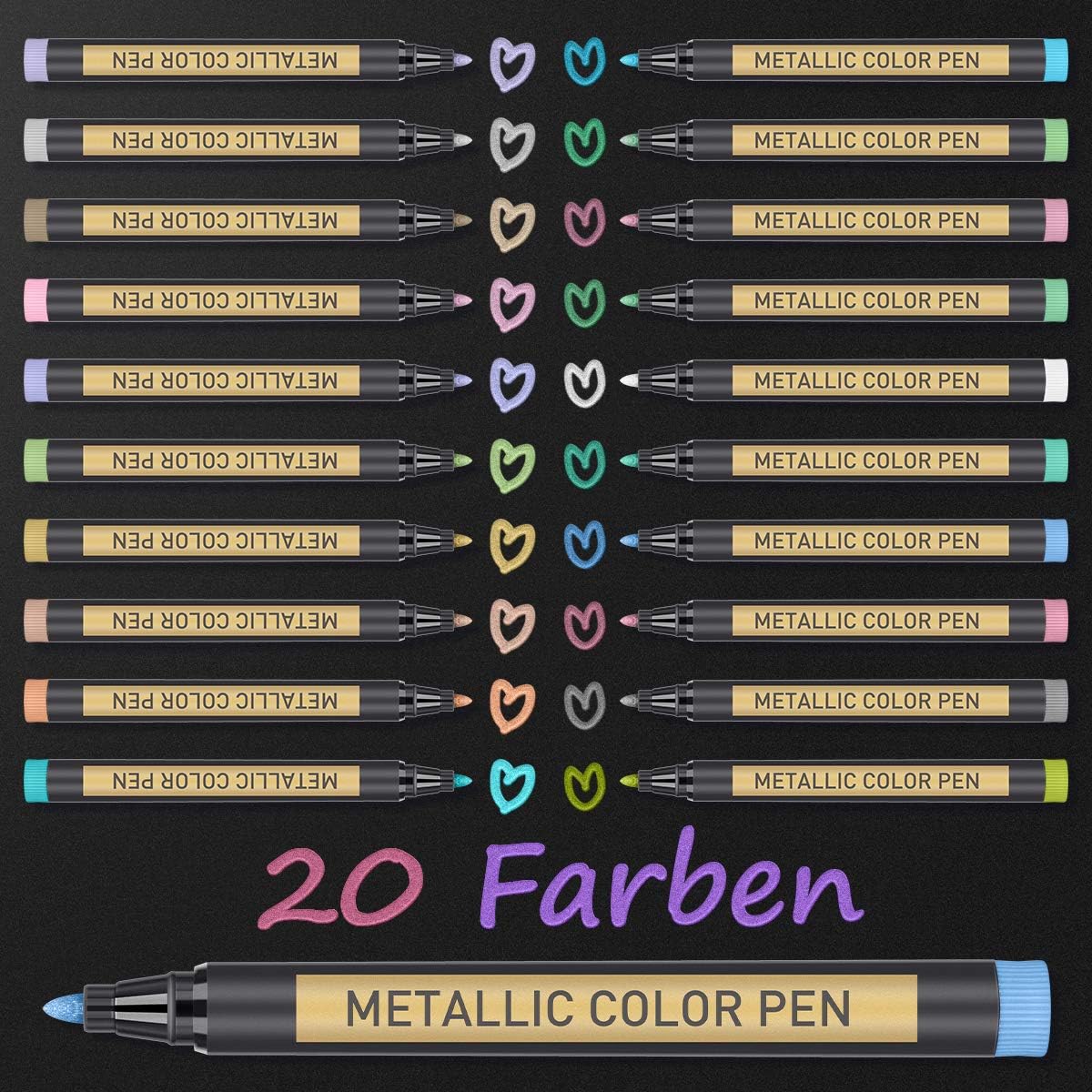 Metallic Marker Pens Markers, 20 Craft Paint Pen Glitter Metallic Pens for Black...
