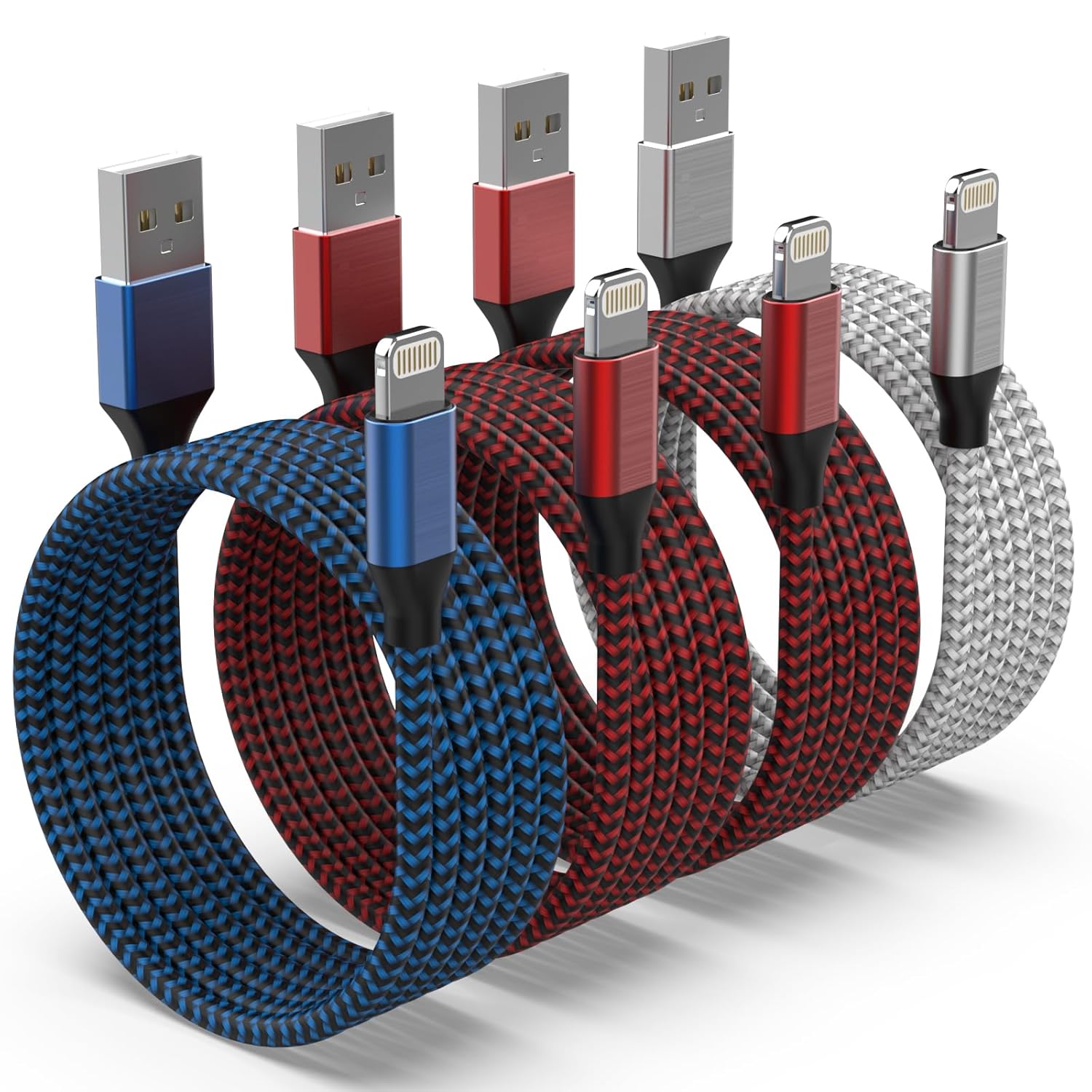 SANYEYE iPhone Charger Cable, 4Pack 10FT/3M Lightning Cable [MFi Certified] Nylo...