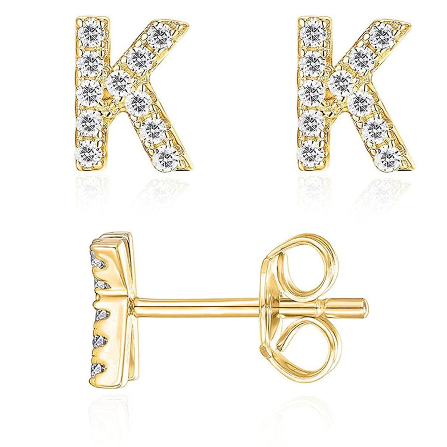 Initial Stud Earrings for Girls 18K Gold Plated CZ Simulated Diamond Stud Earrin...