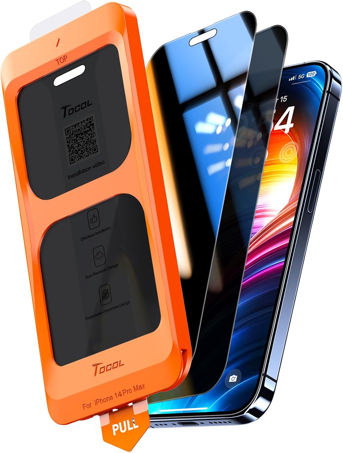 TOCOL 2+1 Pack for iPhone 14 Pro Max Privacy Screen Protector [True 25°Anti Spy]...