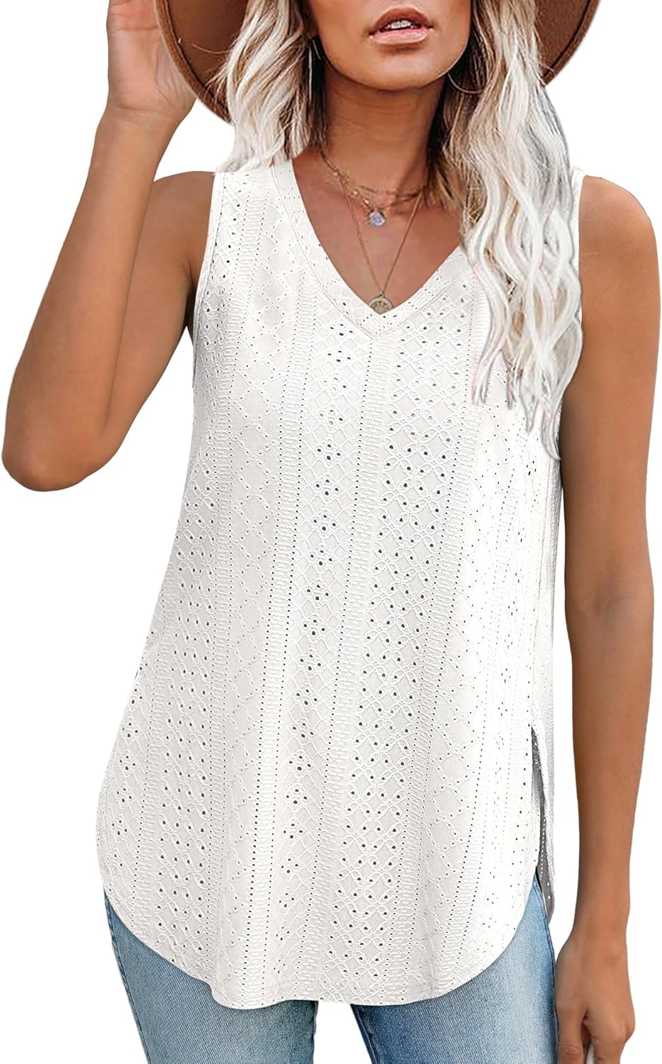 Aokosor Vest Tops for Women Summer Tops Ladies V Neck Sleeveless Casual Side Spl...