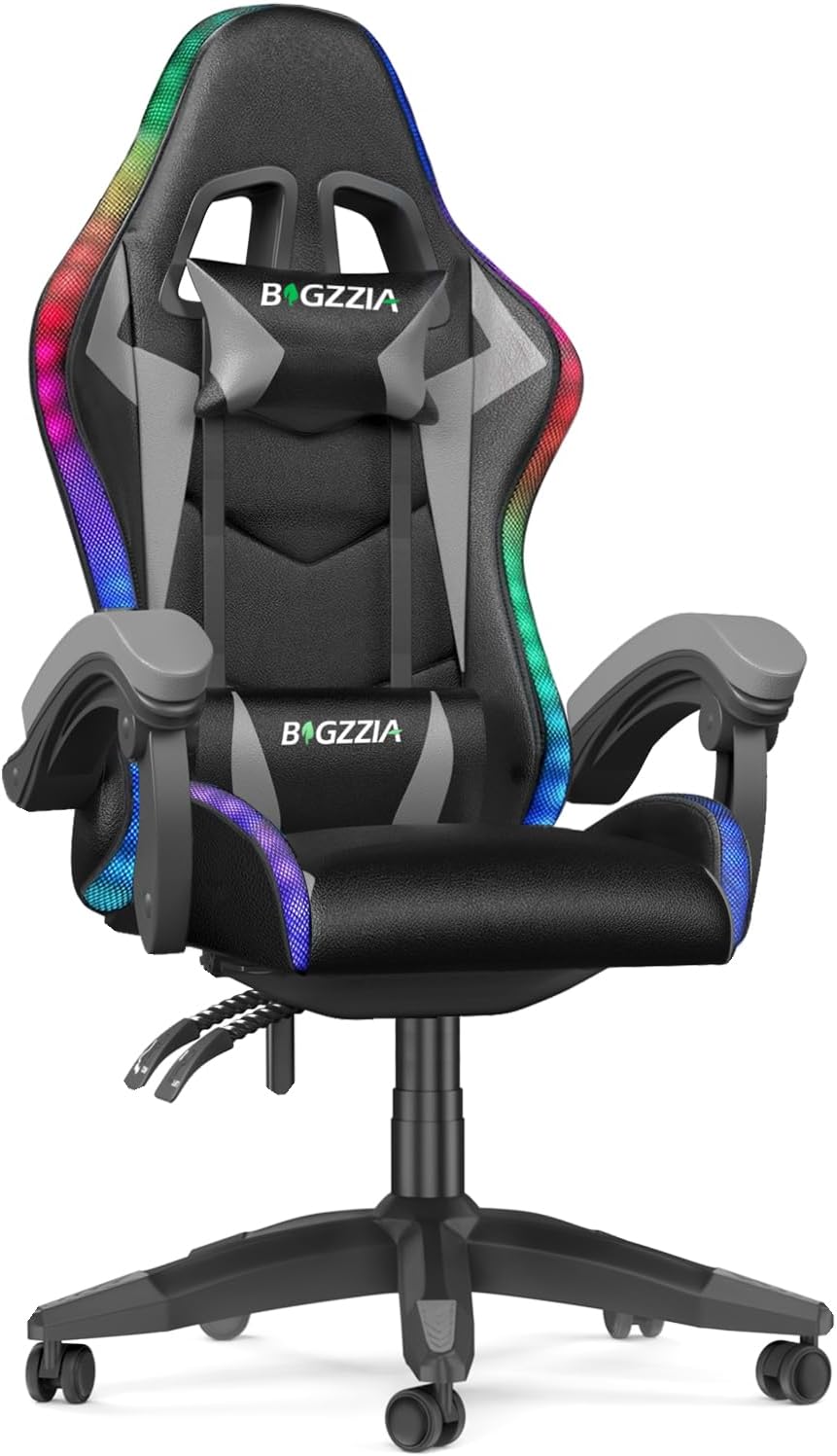 bigzzia RGB Gaming Chair with LED Lights and Ergonomic Computer Chair Reclining...