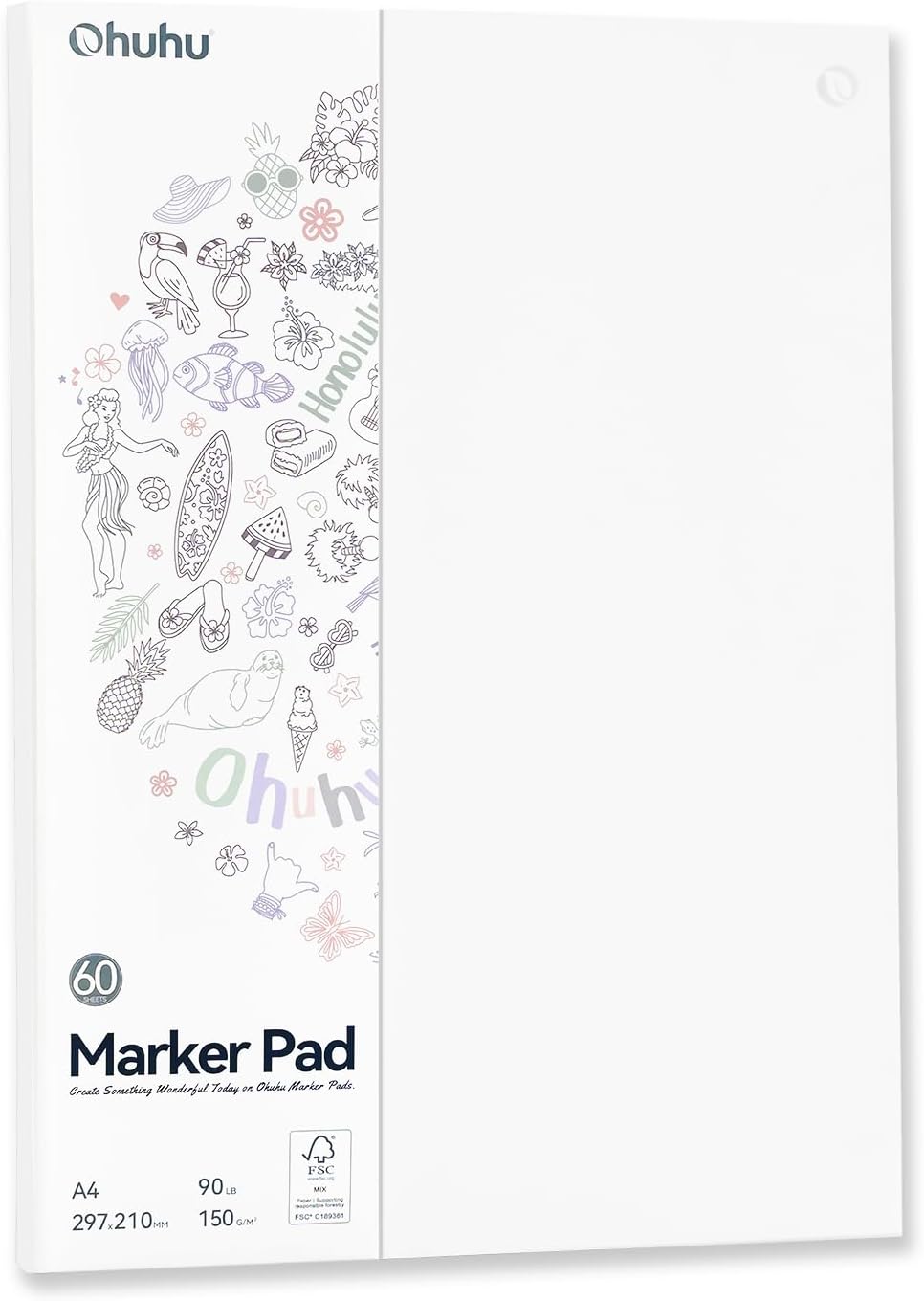 Ohuhu A4 Sketchbook - Double Sided Bleedproof, 60 Sheets/120 Pages of 150GSM Smo...