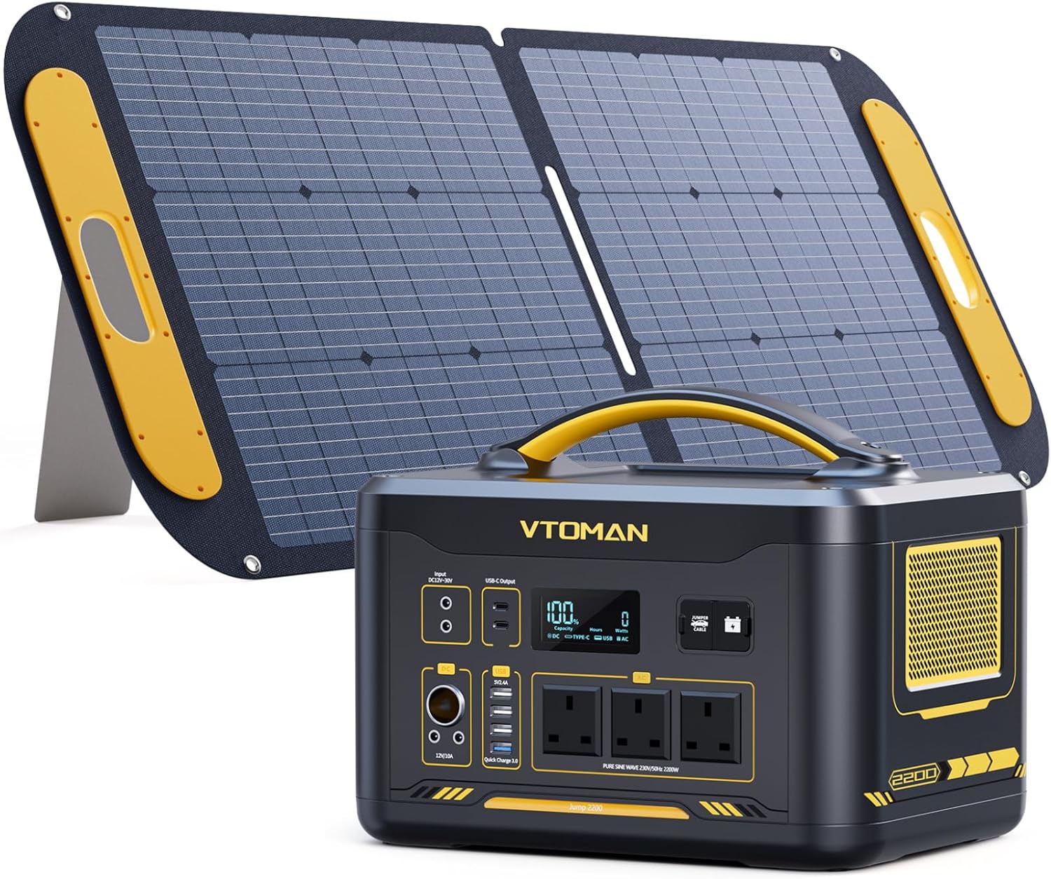 VTOMAN Jump 2200 Portable Power Station with 110W Solar Panel - 2200W/1548Wh LiF...