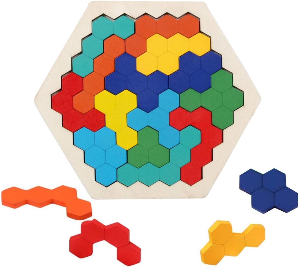 EACHHAHA Wooden Hexagon Puzzles Box Toys，montessori toys Brain Teasers Wooden P...