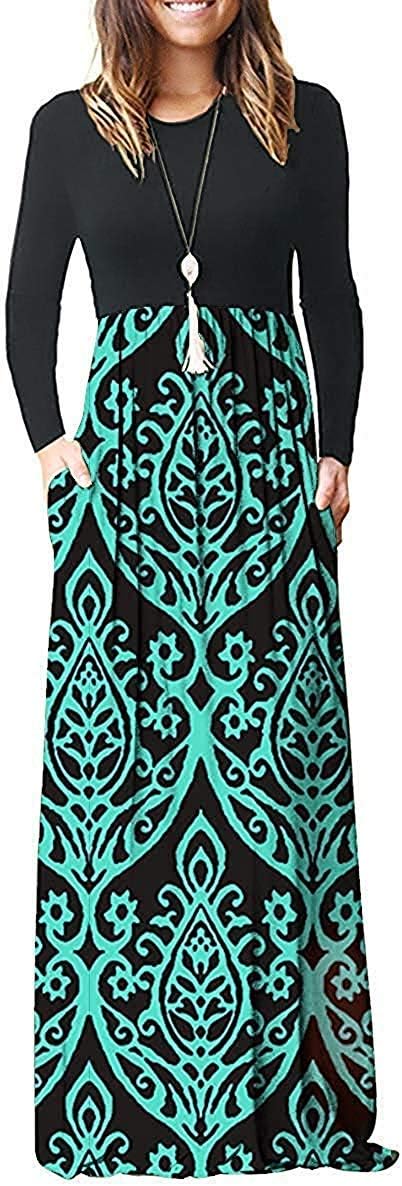 AUSELILY Women Long Sleeve Loose Plain Plus Size Maxi Dresses Casual Long Dresse...