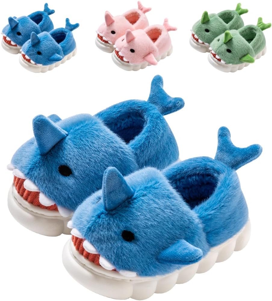 DRECAGE Kids Shark Toddler Slippers Boys Girls Winter Plush Warm Anti-Slip Soft...
