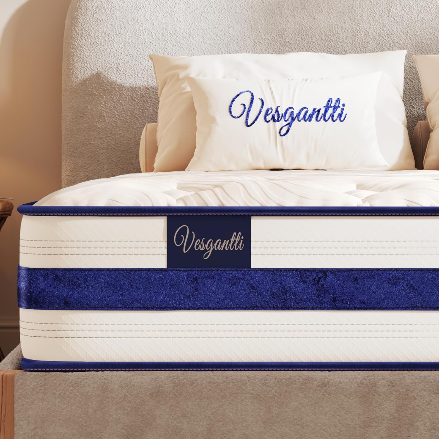 Vesgantti Double Mattress, 10.2 Inch Blue Flannele...