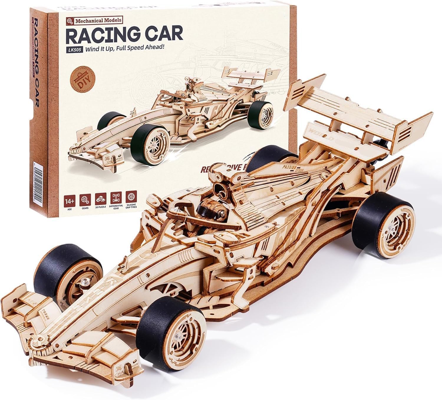 ROBOTIME 3D Wooden Puzzle Racing Car Model Kits for Adults, 5H Build, Gifts for...