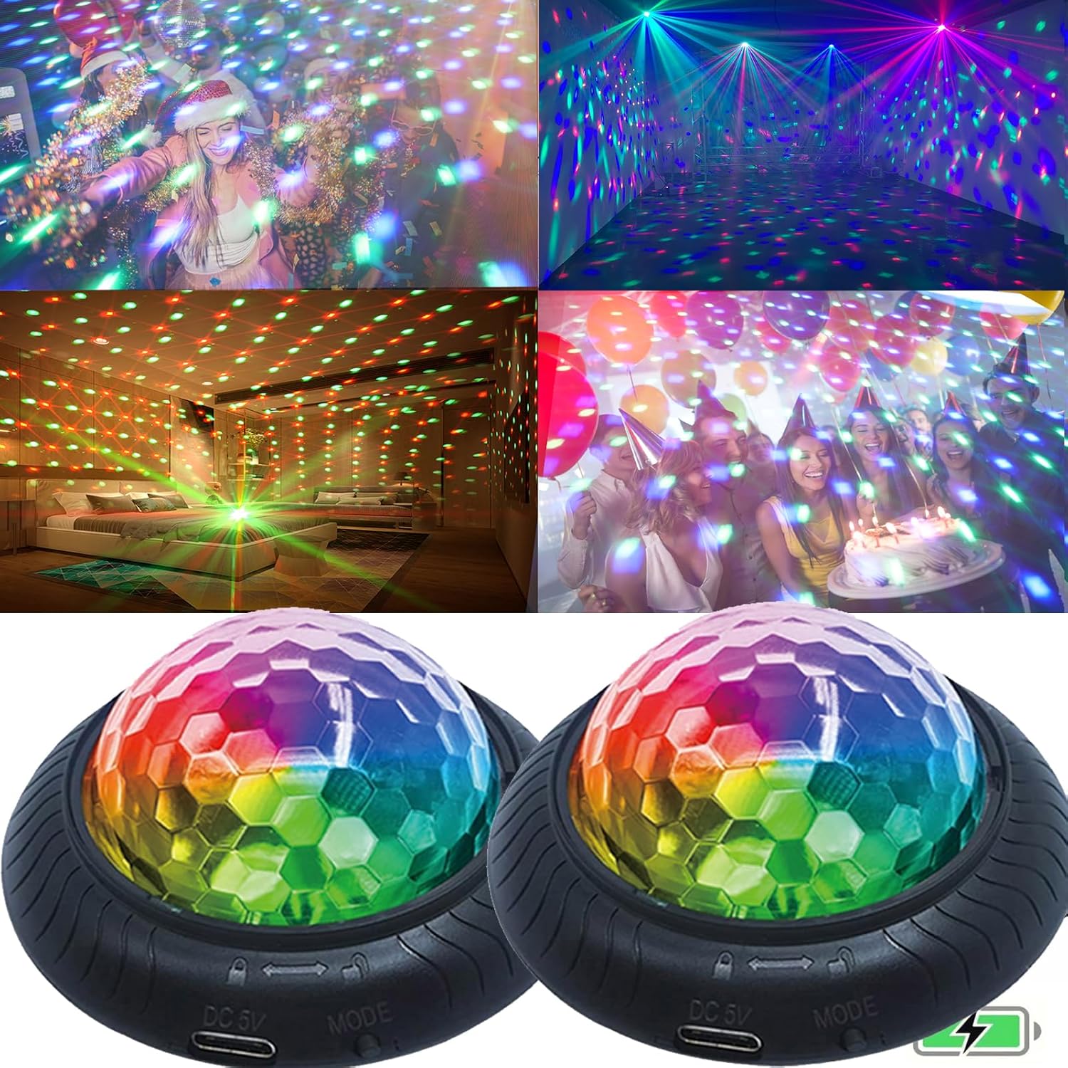 BORICALAT 2 Pack Rechargeable Mini Disco Light Night Light 2in1, Automatic/Sound...