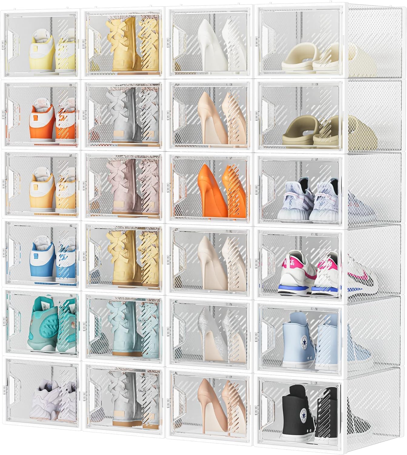 SIMPDIY Shoe Storage Box,24 pcs Shoe Box Clear Plastic Stackable, Shoe Organizer...