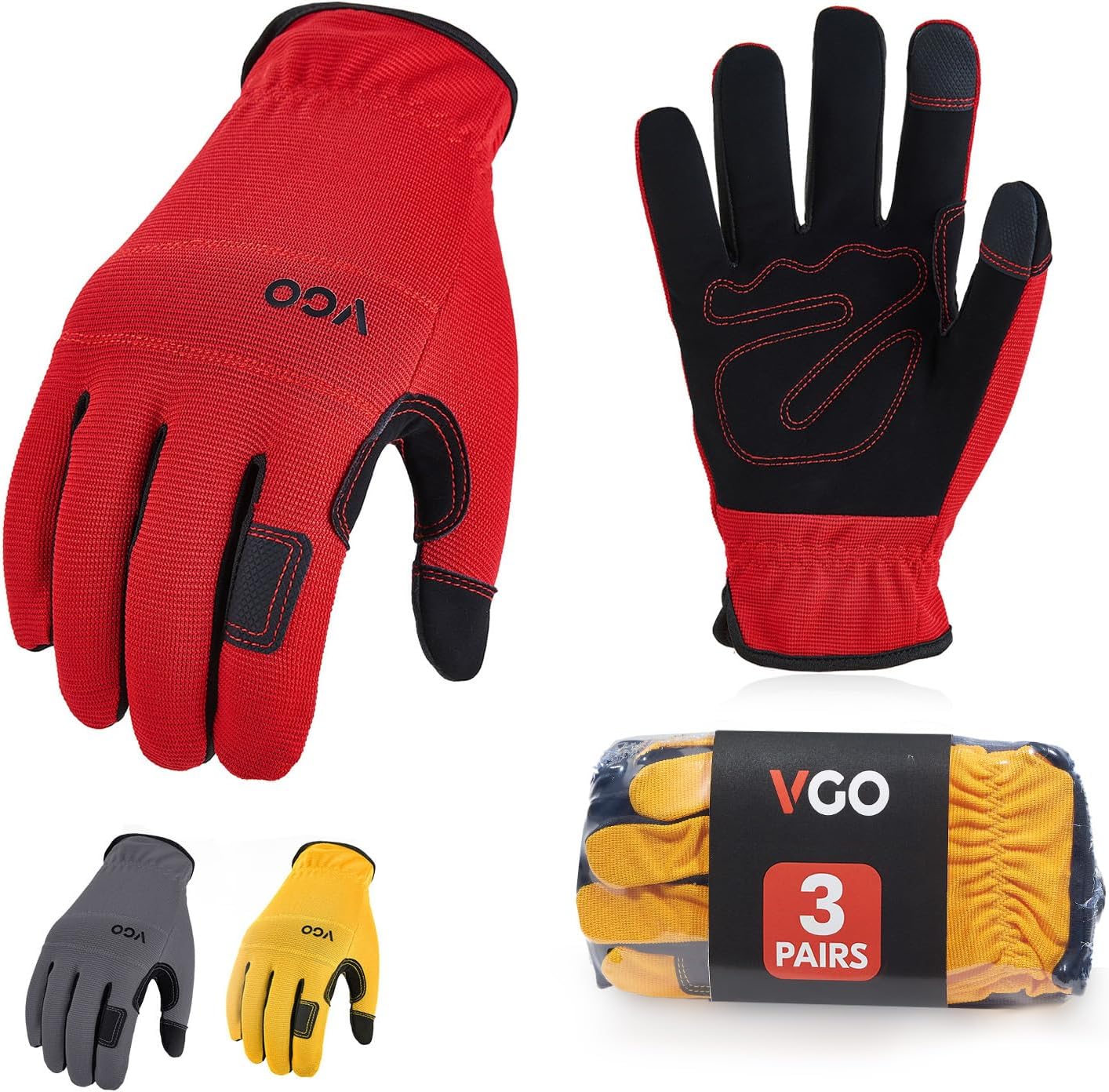 Vgo... 3Pairs Safety Work Gloves,Builder Gloves,Gardening Gloves,Light Duty Mech...