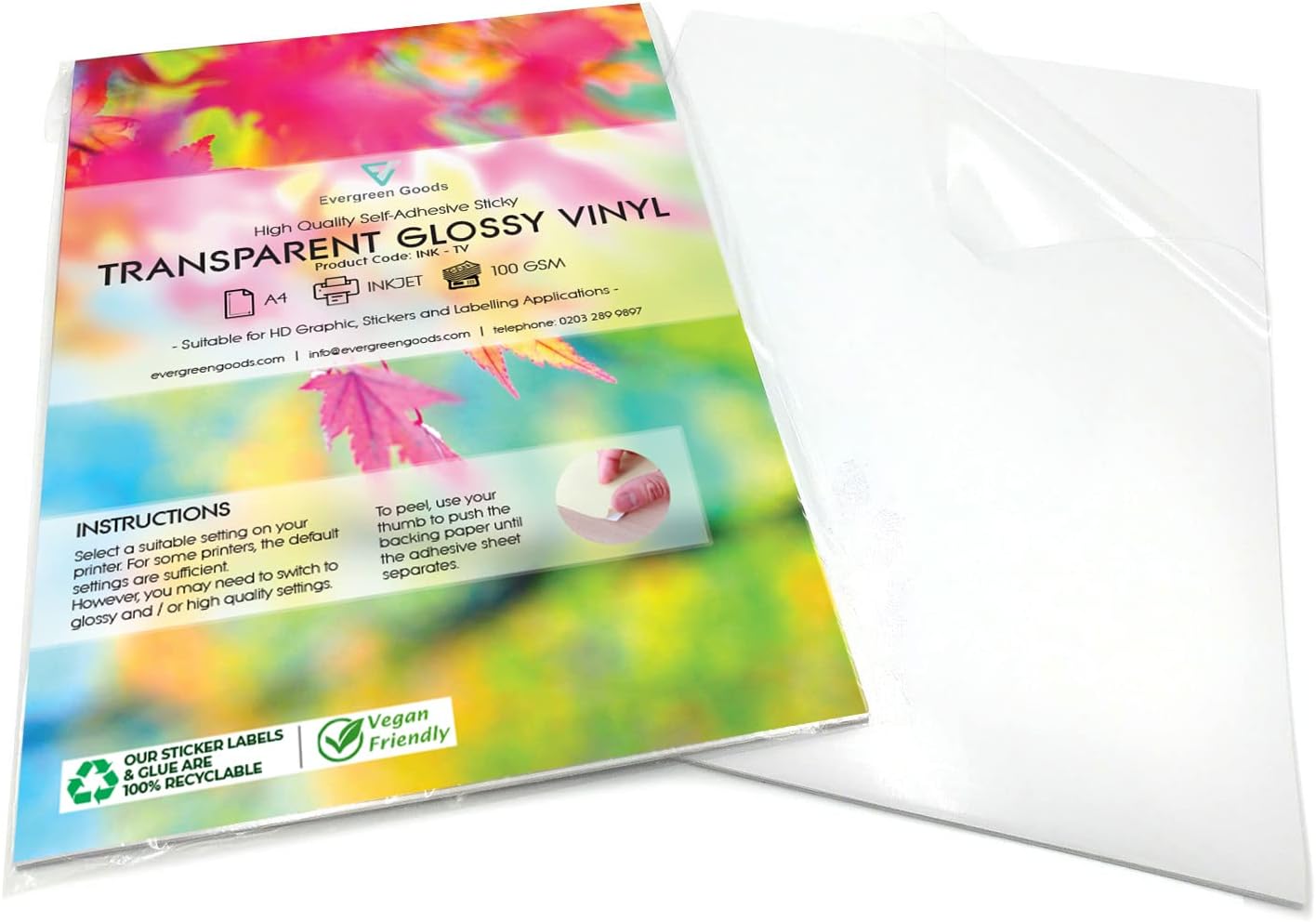 Evergreen Goods™ 10 Sheets A4 Clear Transparent Sticker Vinyl | Glossy Inkjet Pr...