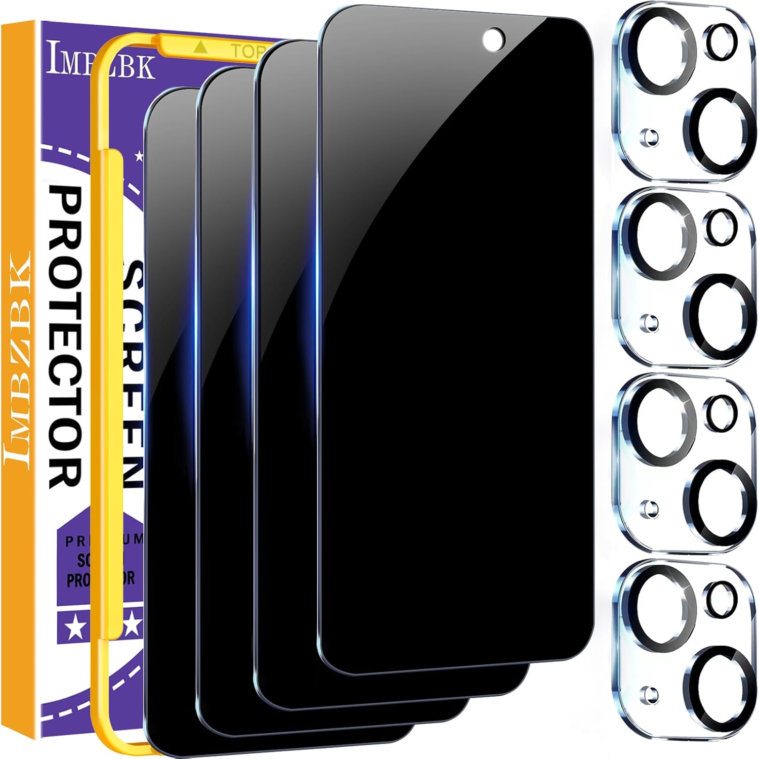 IMBZBK 4 Pack Privacy Screen Protector for iPhone 15 Tempered Glass with 4 Pack...