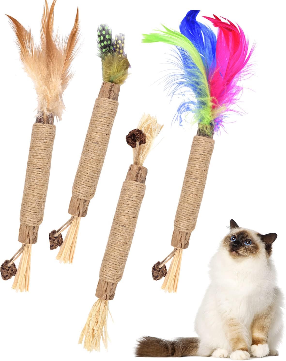 ERKOON Cat Silvervine Chew Sticks, 4pcs Catnip Toys For Cats Kittens Teeth Catni...