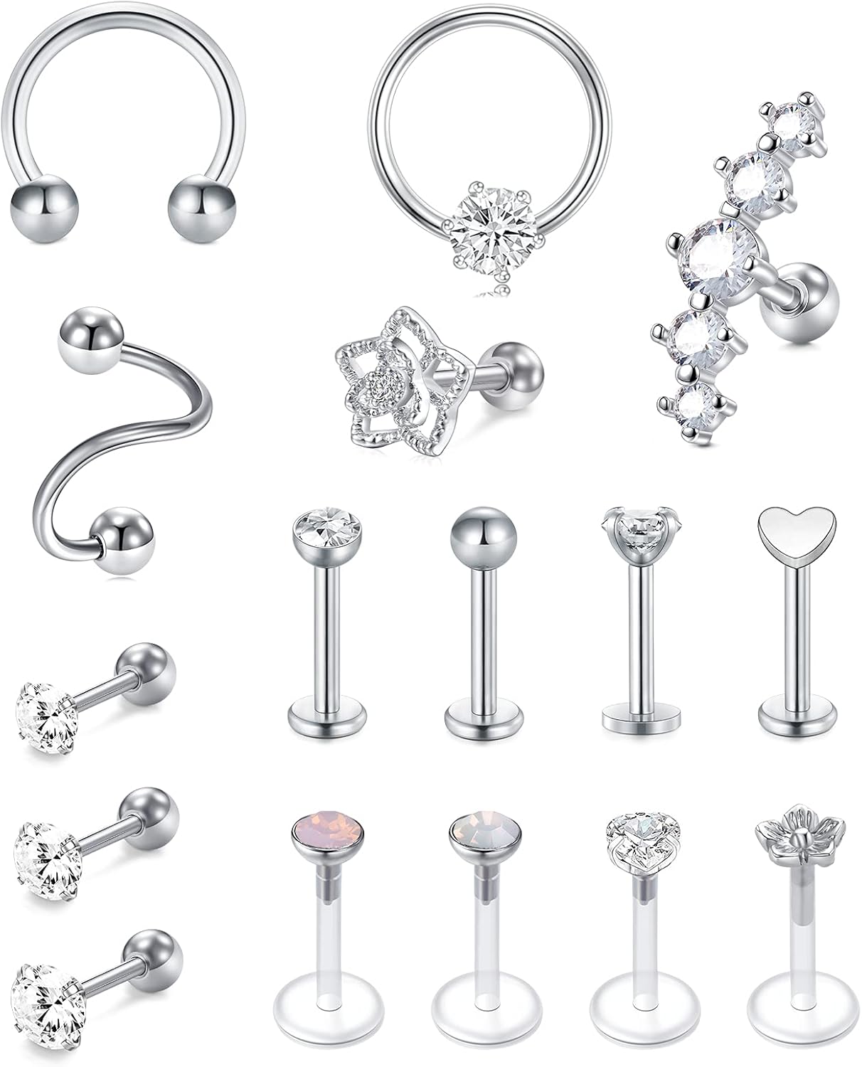 Rajnard 16G Stainless Steel Helix Tragus Earrings Cartilage Earrings Cz Tragus H...