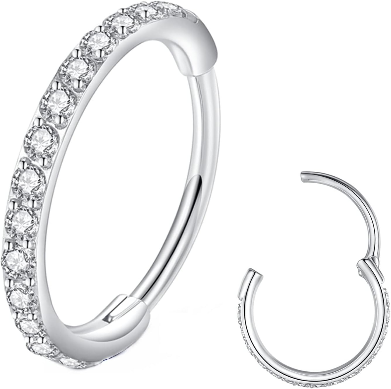 BLESSMYLOVE Clear CZ Nose Rings Hoop 316L Surgical Steel Cartilage Earrings Conc...