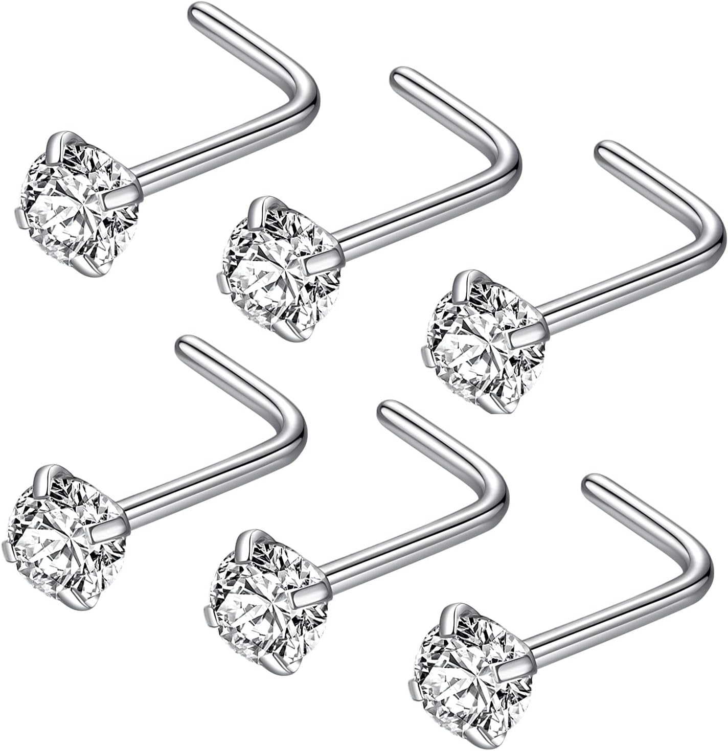 JOYMORE 6PCS 316L Surgical Steel Nose Ring Studs/Nose Screw for Women Nostril Pi...