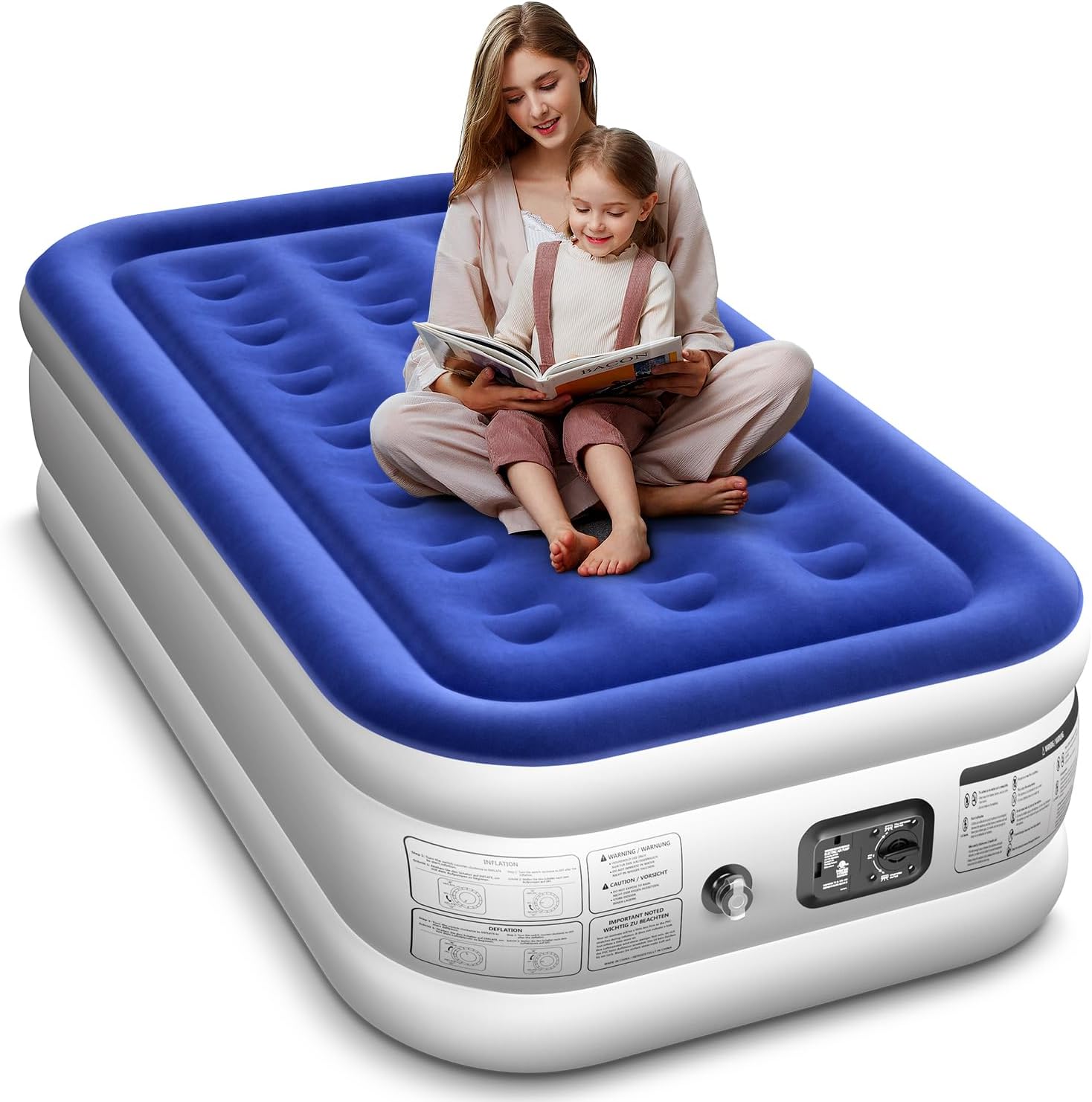 Twin Air Mattress with Built in Pump Luxurious Comfort 16" Raised Inflatable Mat...