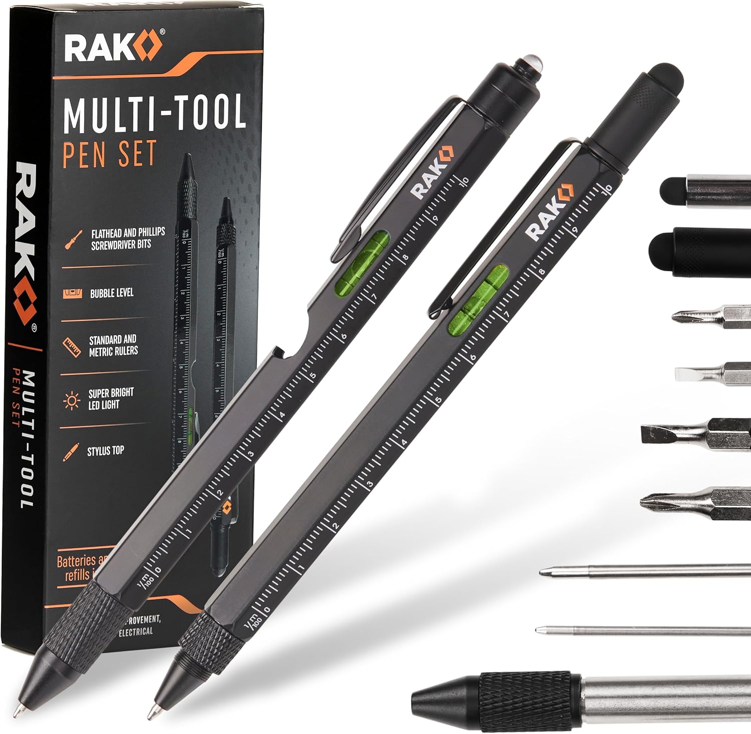 RAK Multitool Pen 2-Pack - Multi-Tool Pens with LED Light, Flathead & Phillips S...