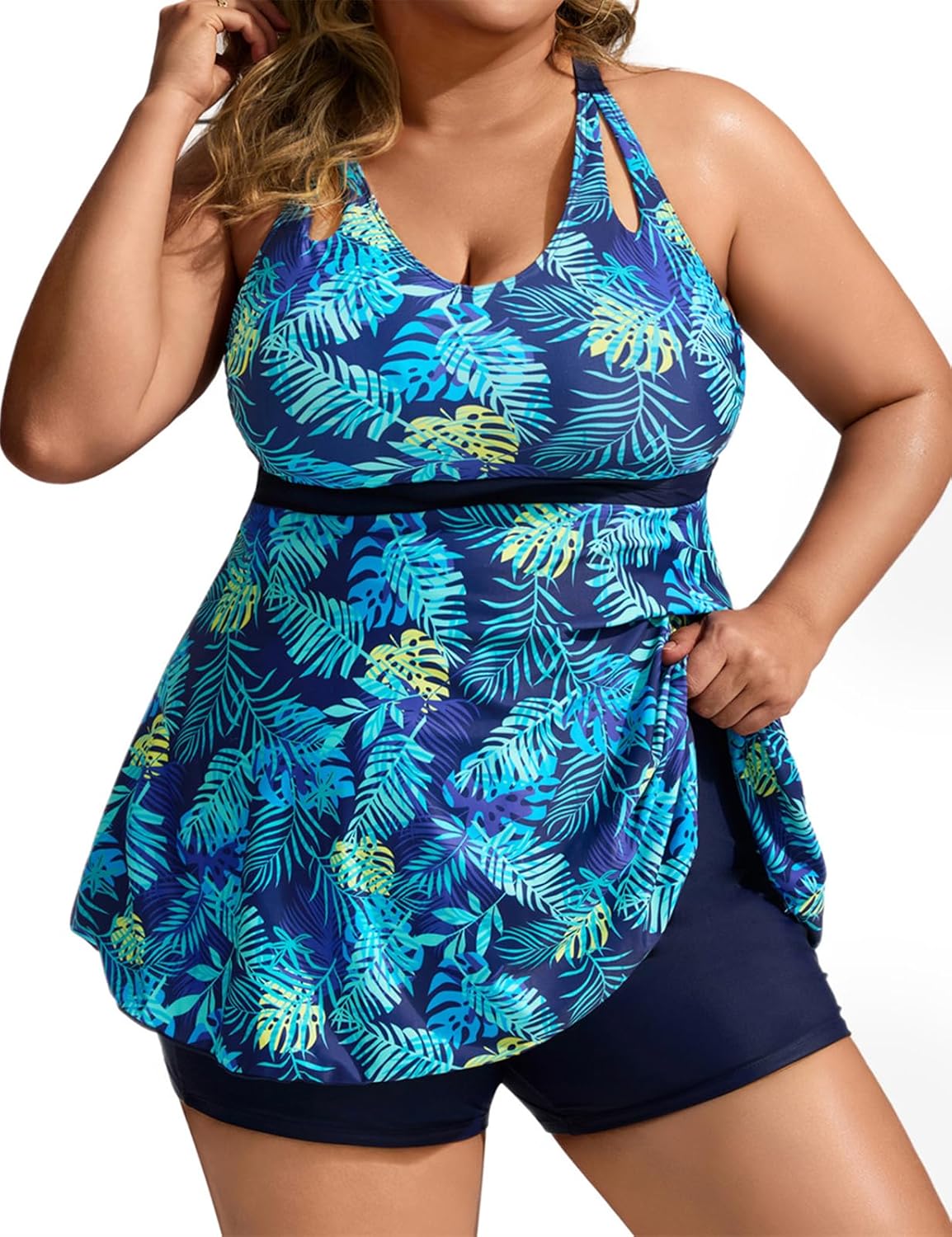 Hanna Nikole Two Piece Tankini Swimsuits for Women 2025 Cutout Color Block Flowy...