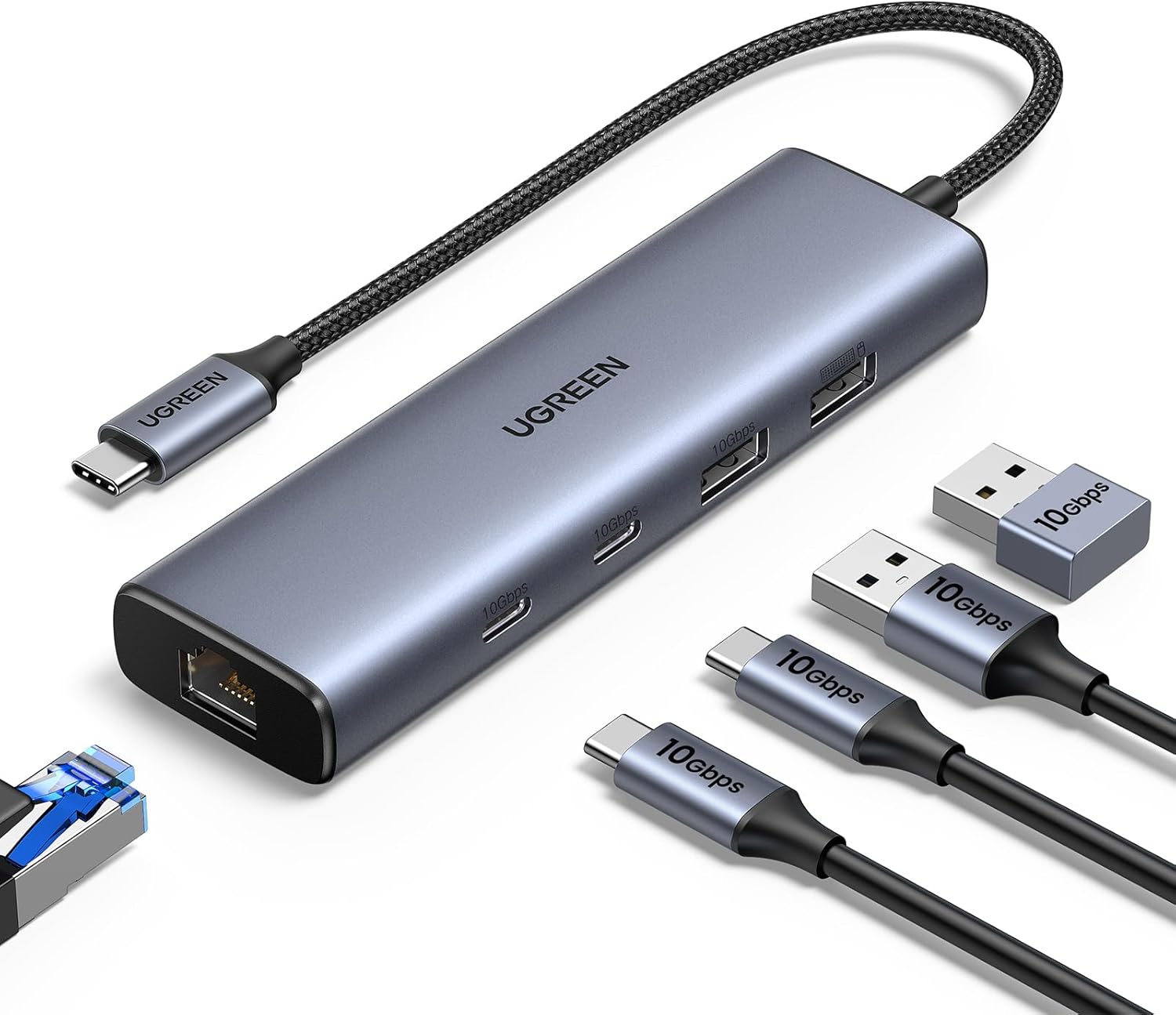 UGREEN USB C Hub Ethernet, 10Gbps USB C 3.2 Ethernet Adapter with 2 x USB-C Port...