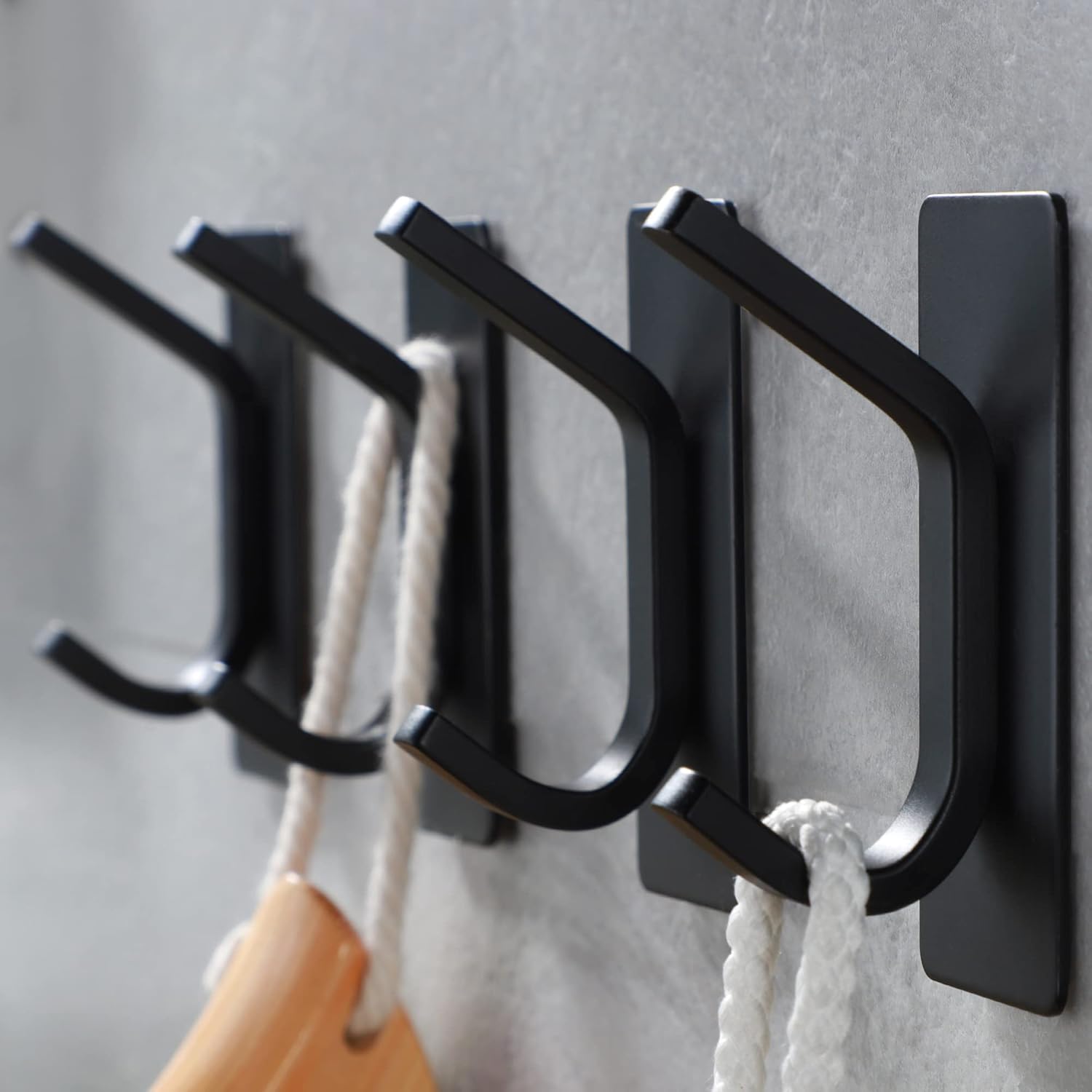 YIGII Self Adhesive Hooks - 4 Packs Coat Hooks Black Sticky Hooks Stainless Stee...