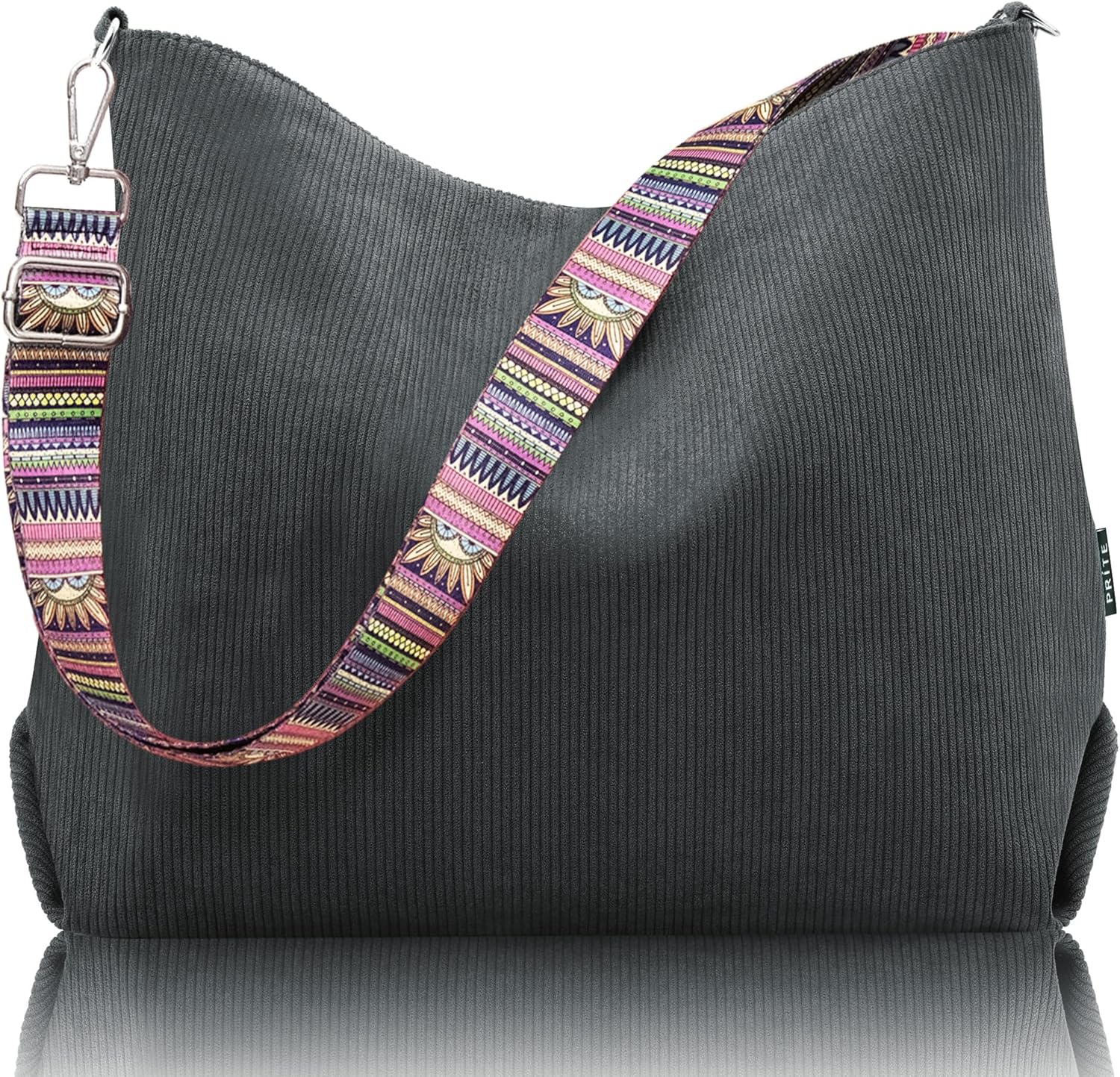 Prite Corduroy Tote Bag for Women with Zipper, Large Capacity Shoulder Bags with...
