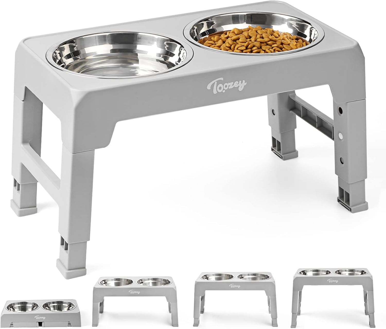 Toozey Raised Dog Bowl Height-Adjustable, Elevated Dog bowls with 2x 1200ml Stai...