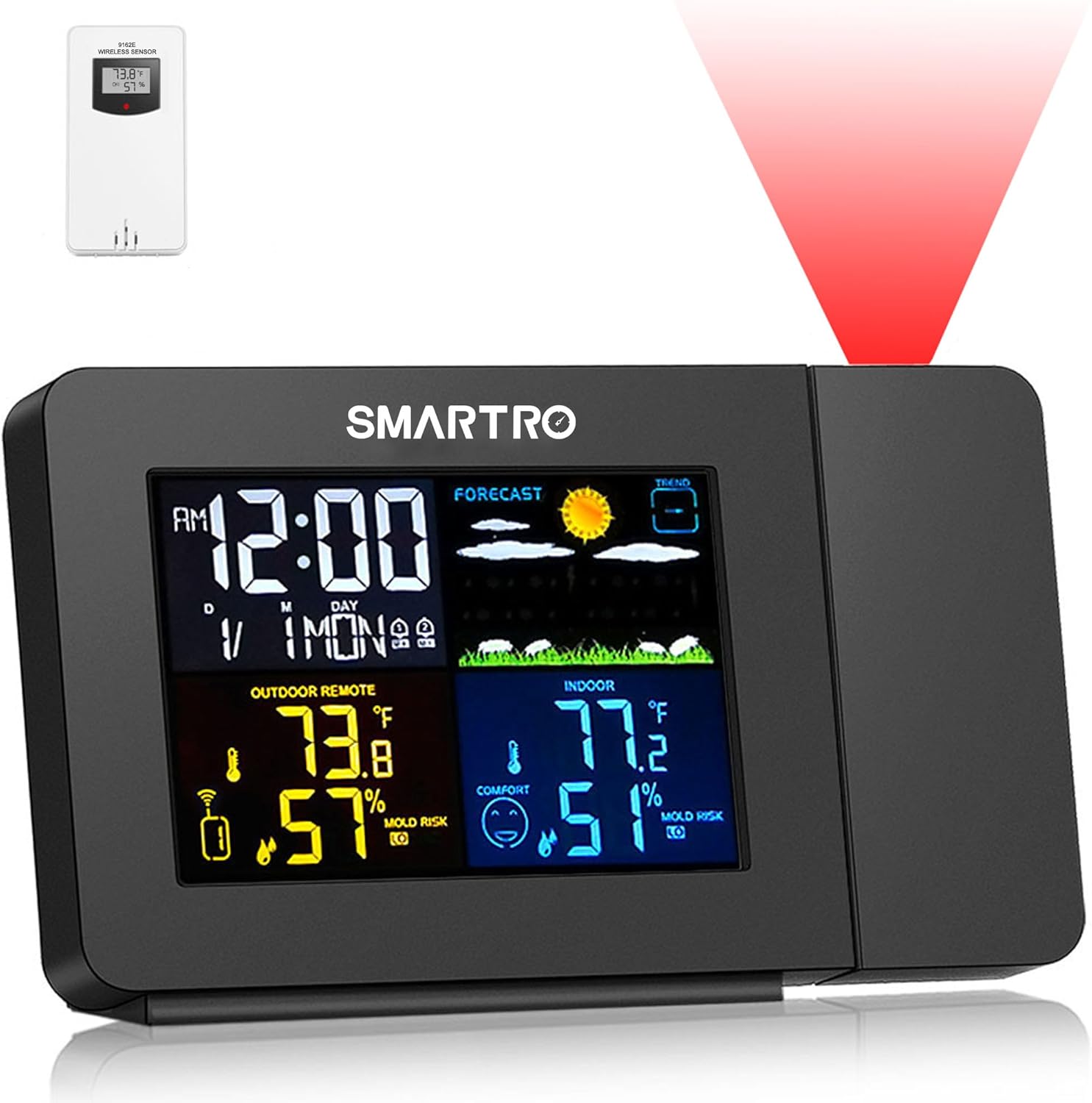 SMARTRO SC91 Projection Alarm Clock for Bedrooms with Weather Station, Wireless...