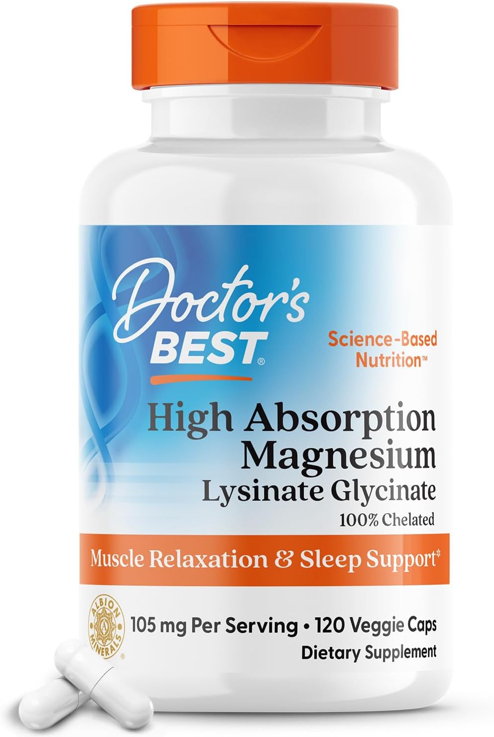 Doctor's Best High Absorption Magnesium Lysinate Glycinate Capsule, Easy to Swal...