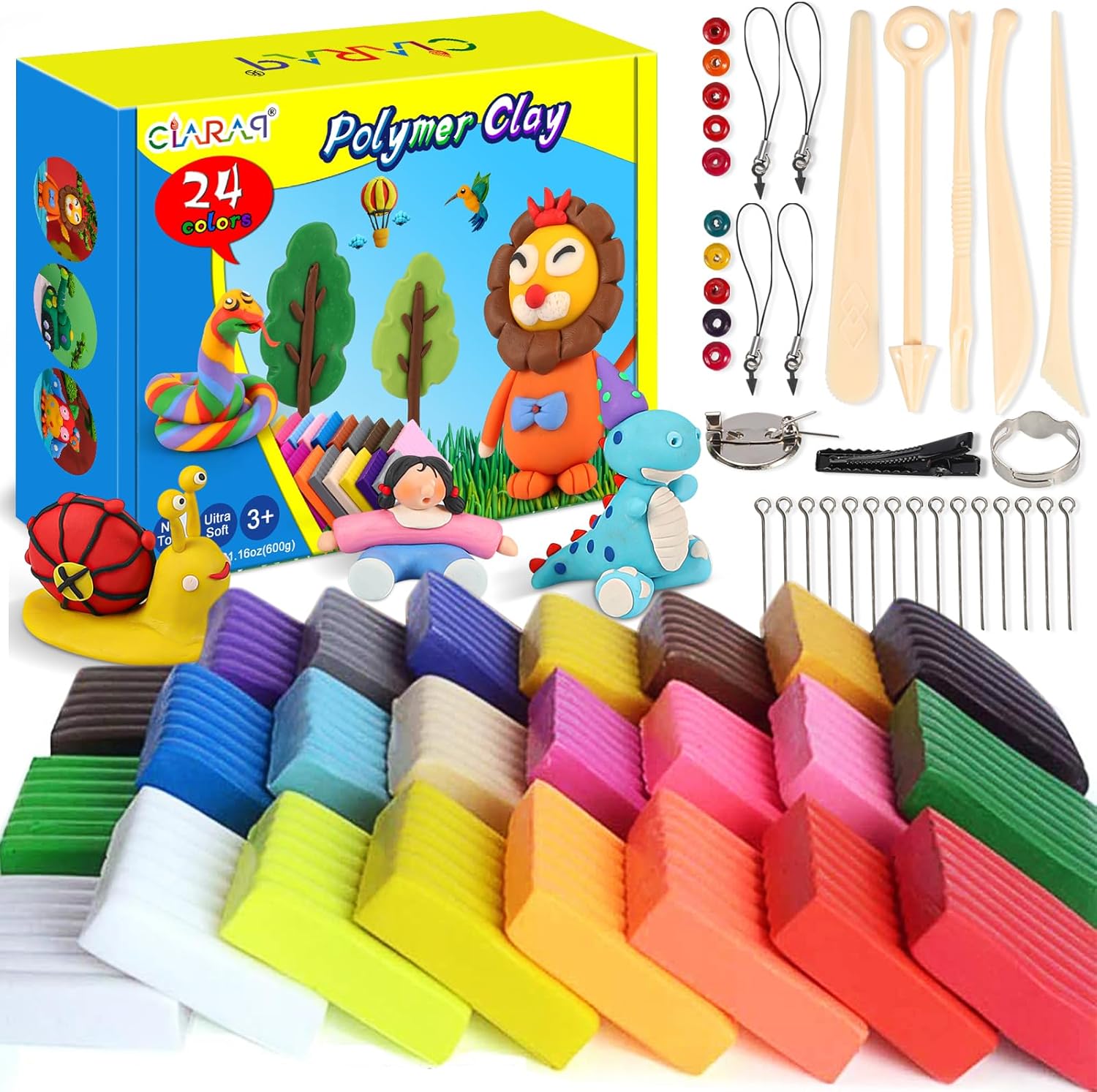 CiaraQ Polymer Clay, 24 Colors Oven Bake Clay Safe and Nontoxic DIY Modeling Cla...